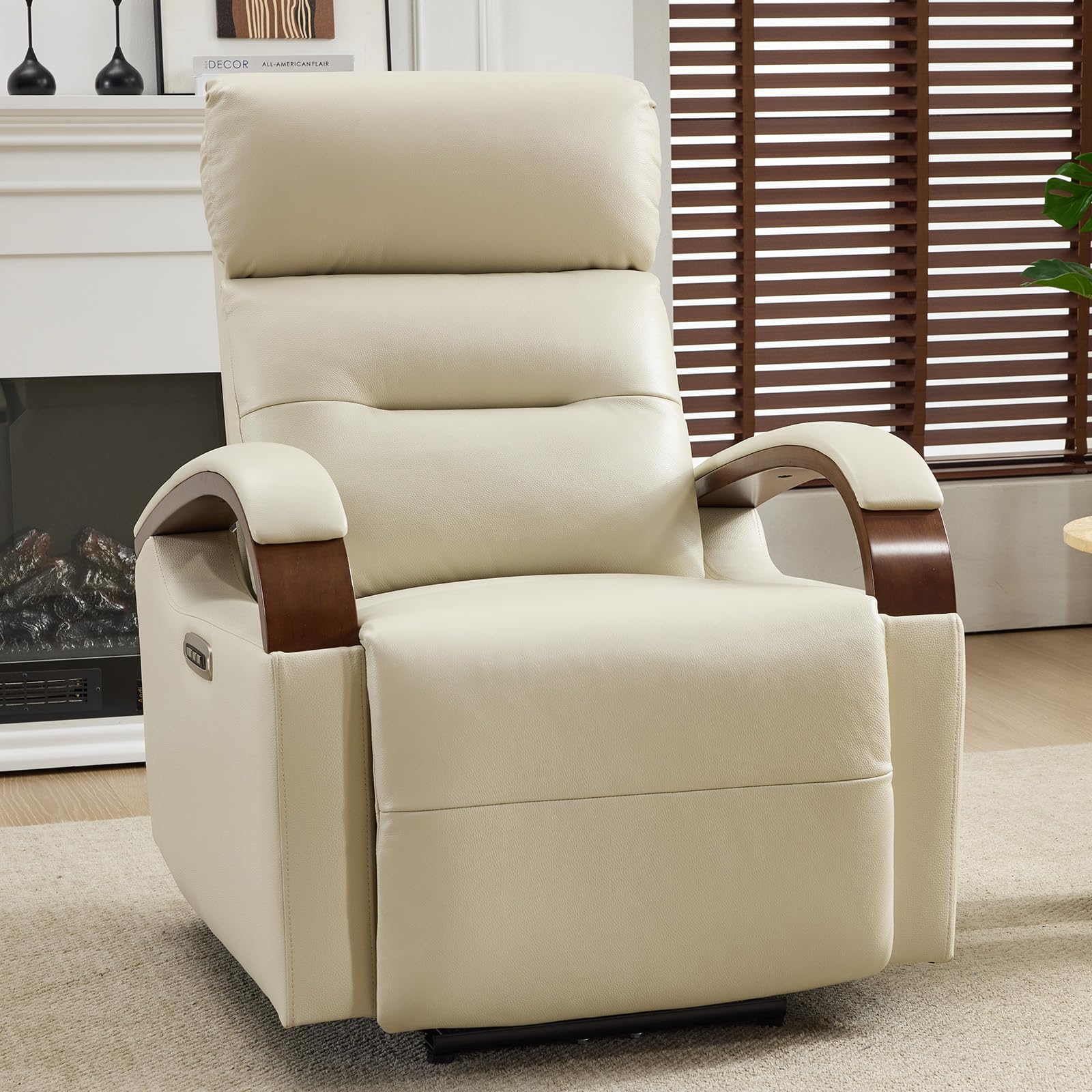 AEDI Triple-Motor Genuine Leather Zero Gravity Power Recliner, Beige