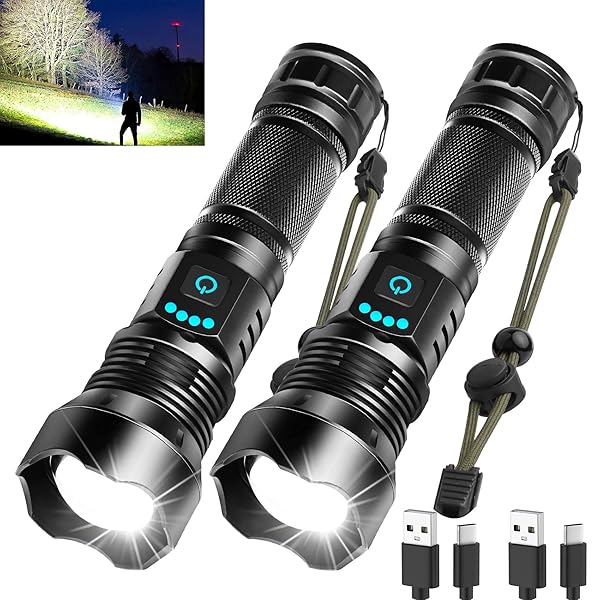 Foleto Rechargeable LED Flashlights High Lumens,Super Bright Flashlight, Powerful Tactical Handheld Flash Light, 5 Modes Zoomable Waterproof Flash Lights for Camping, Emergency