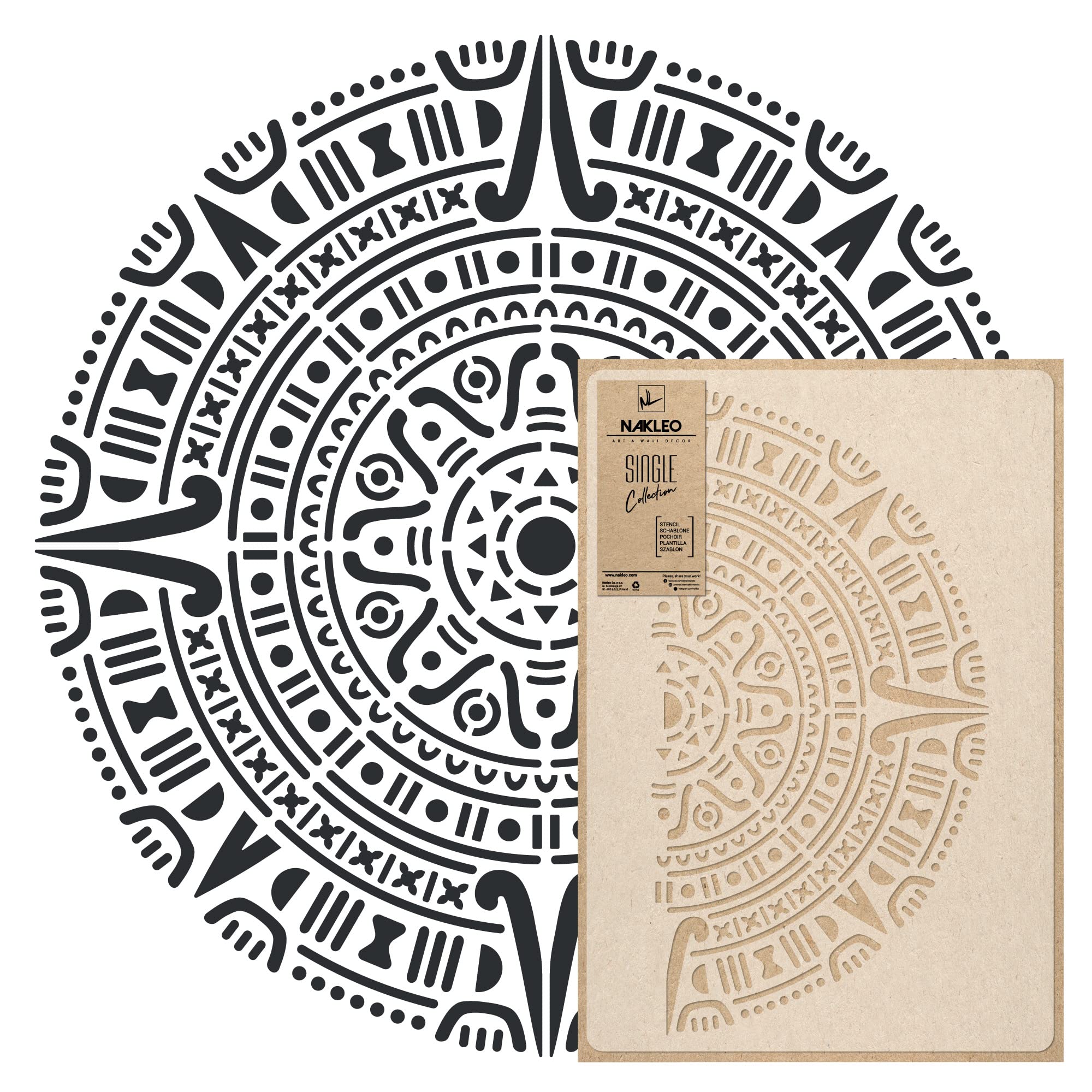 NAKLEO Mandala Large Painting Stencil Diameter 59 cm, Aztec Circle Mandala Geometric Ornament, Reusable Plastic Template DIY Art and Craft, Wall Floor Wood Fabric Furniture โ image 1