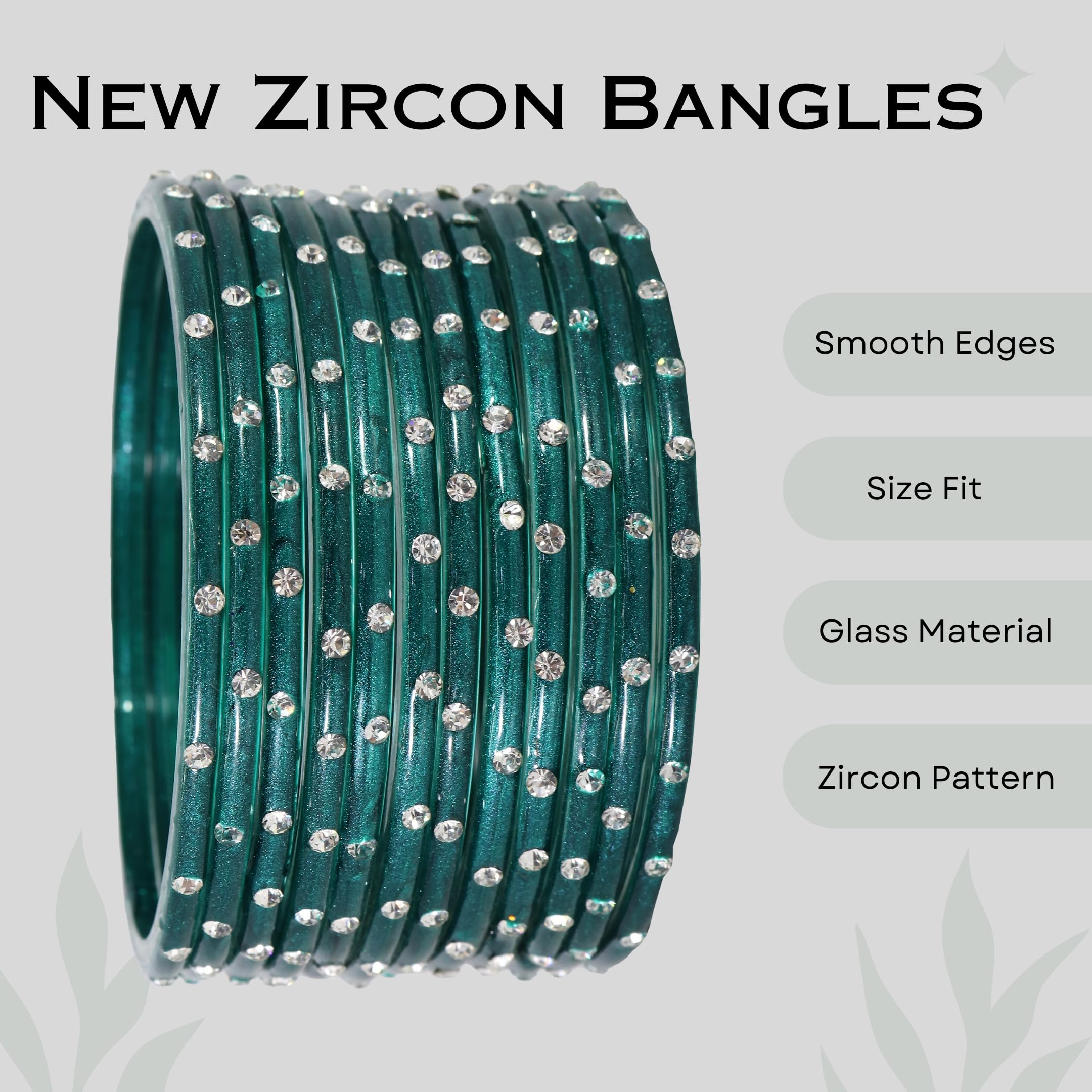 Glass Bangles with Zircon Stone Set for Daily use & Parties