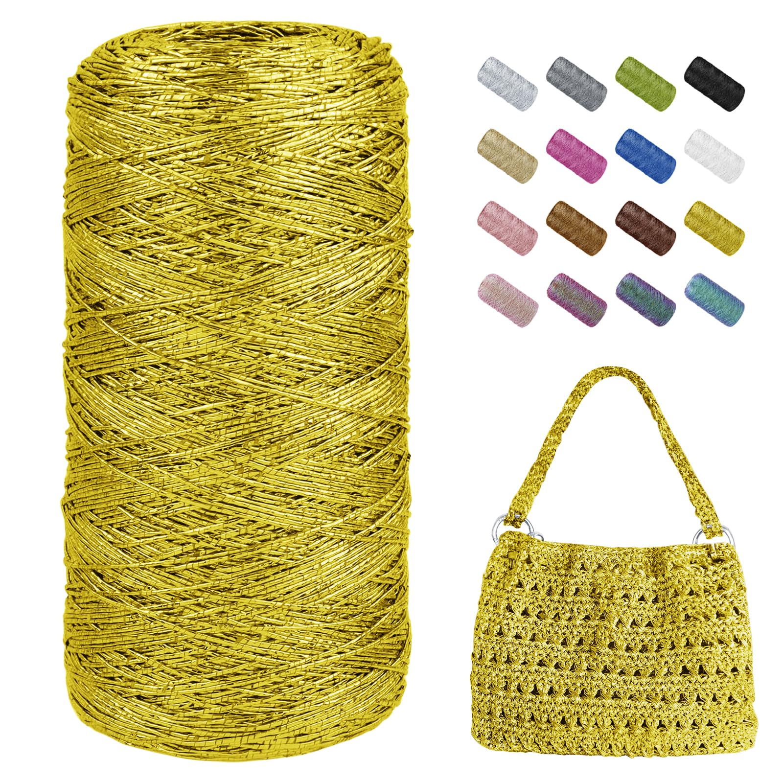 Uiopa Metallic Macrame Cord 1mm x 480m, Gold Glitter Yarn for Crocheting Bags, Polyester Cord Sparkle Macrame Yarn for Crocheting Pendants, Home Decor, DIY Crafts