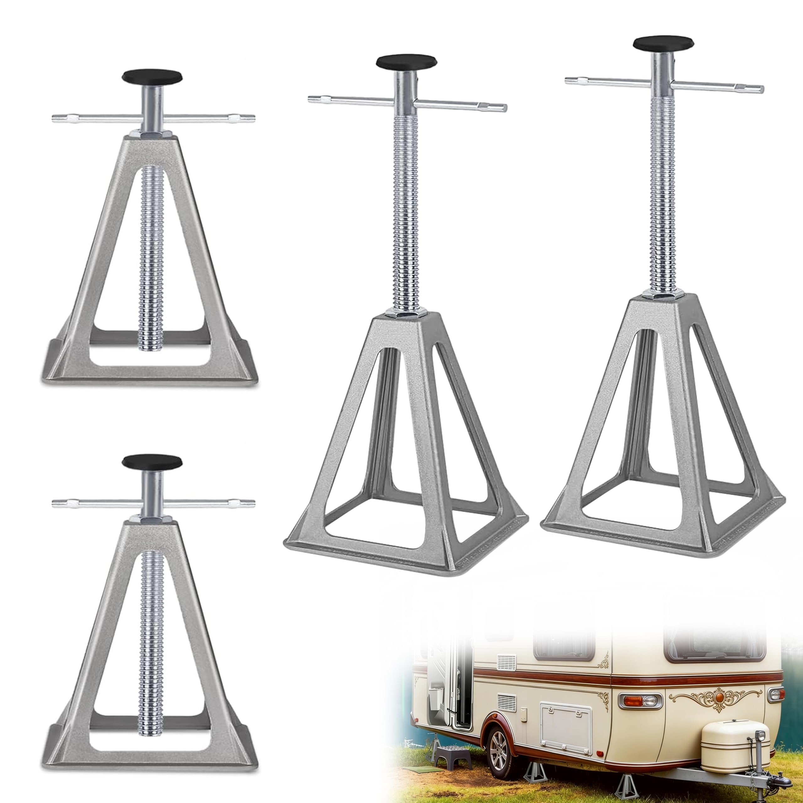 Abhpjuy 4 Stück Alu Caravan Stützbock Höhenverstellbar Stützen Unterstellbock Abstellbock Wohnwagenstützen Wohnwagenzubehör Auto Anhänger bis 1000kg pro Stütze