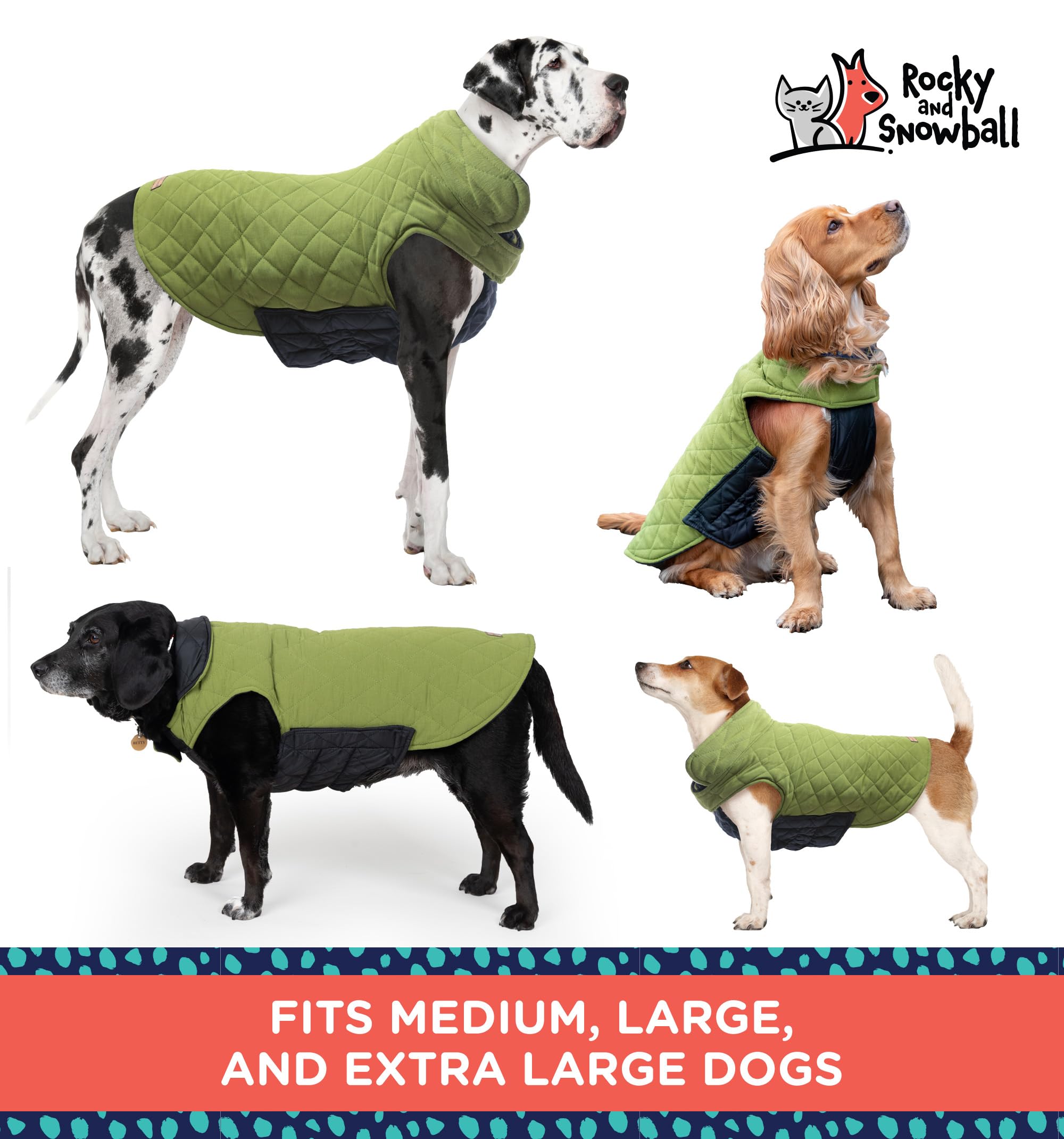 Rocky + Snowball - Abrigo para perro, chaquetas reversibles 2 en 1 para perros medianos y grandes, abrigo de invierno impermeable para perros para clima frío
