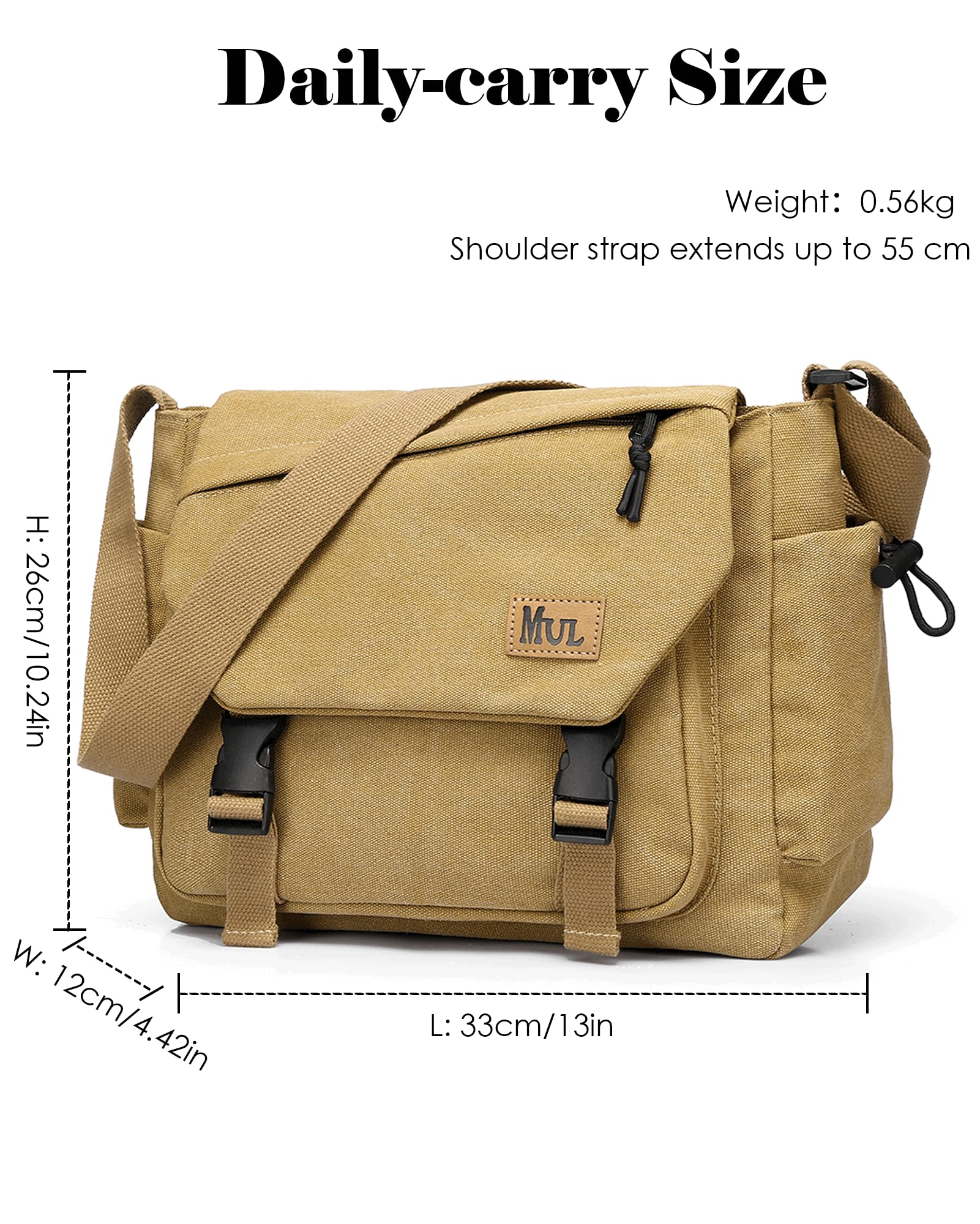 Borsa a tracolla uomo, messenger in canvas con tasche e cintura regolabile, vintage hobo unisex. Per lavoro, viaggi e quotidiano