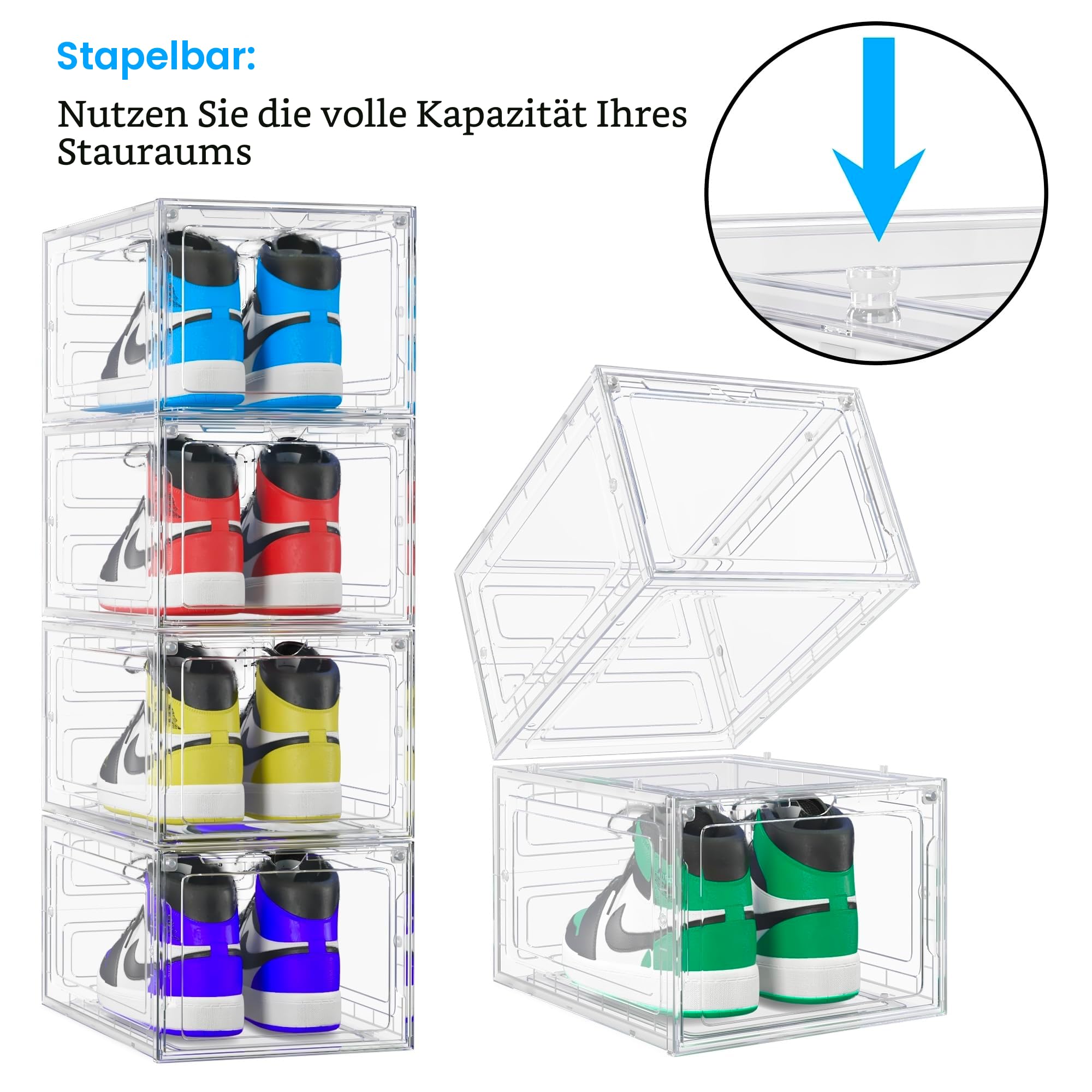 8er-Pack Schuhaufbewahrungsboxen – durchsichtige, stapelbare Boxen – Aufbewahrungsboxen aus Kunststoff für Turnschuhe – transparente Schuhpräsentationsbehälter – für Schuhe bis zur EU-Größe 47
