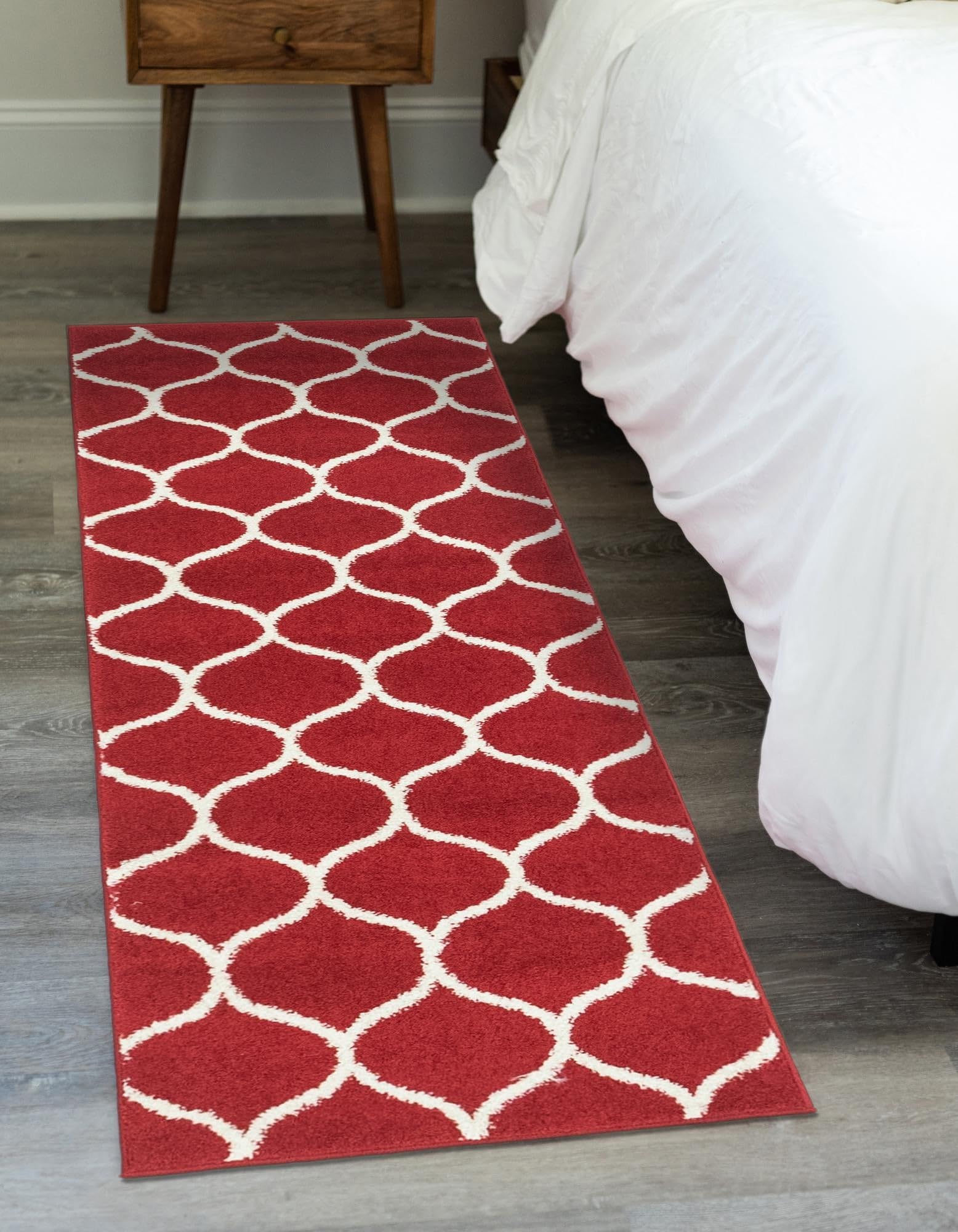 Unique Loom Trellis Frieze Collection Area Rug - Rounded (2' 7" x 12' Runner Red/Ivory)