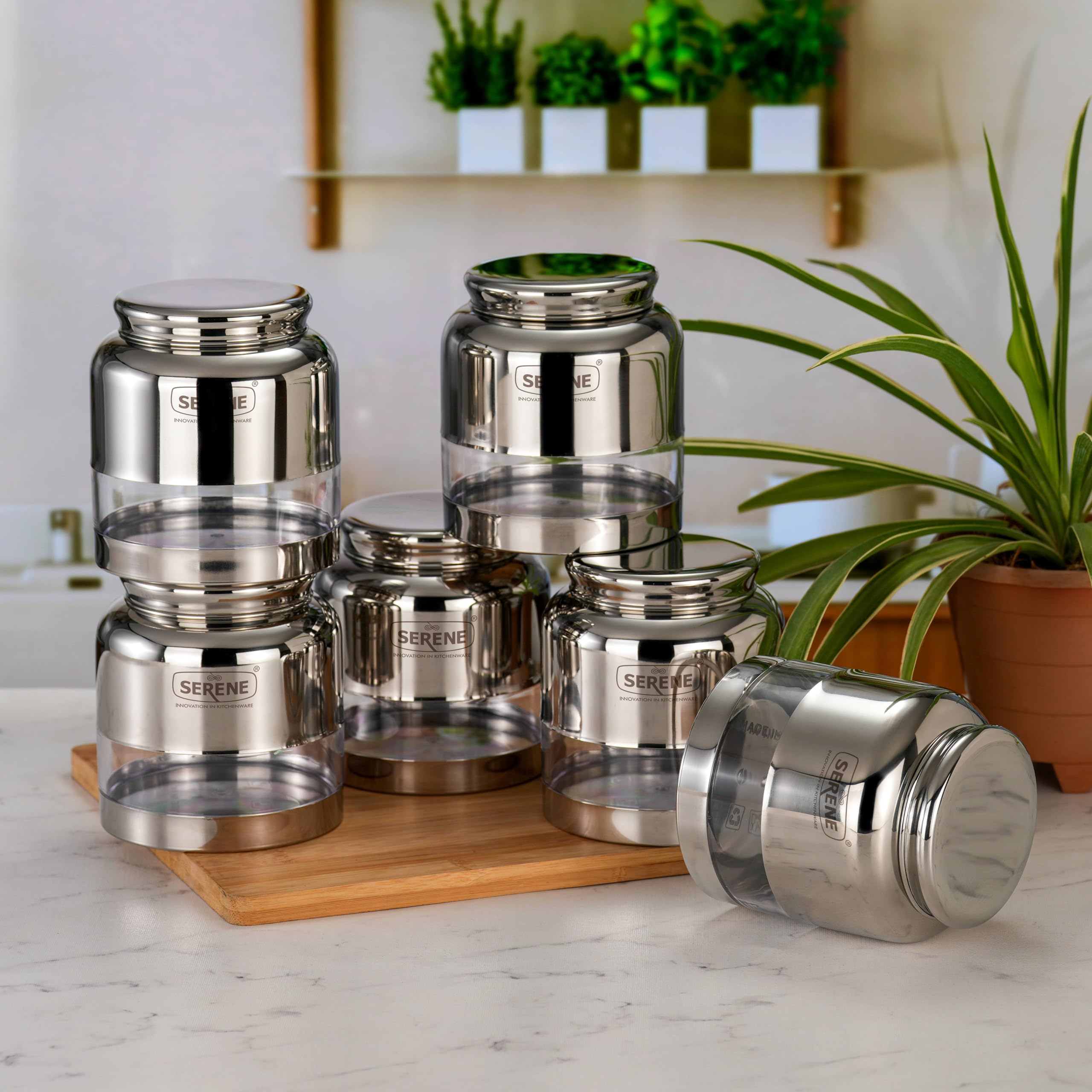 Serene Stainless Steel Storage Jars for Modular Kitchen | Barni Jars for Kitchen 1kg See-Through Steel Canisters,Airtight Lids with One-Turn Lock, Glossy Finish Exotic Jars [1000ML Each 1231-E - 6PC] (B0D9QDC1GL) Amazon Price History, Amazon Price Tracker