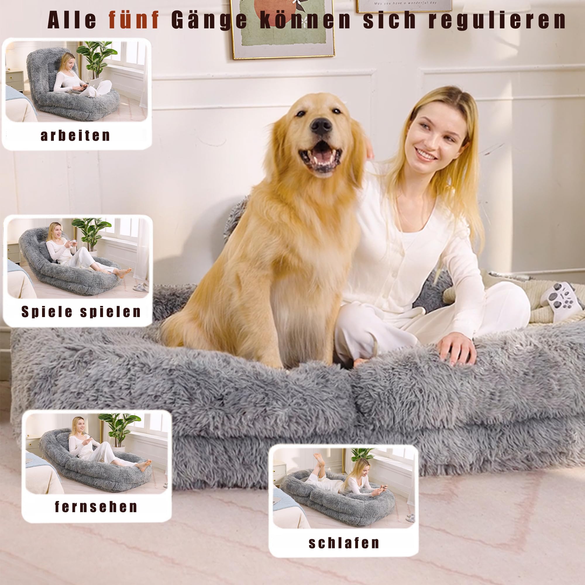 Generisch 5-stopniowa regulacja, legowisko dla psa, jasnoszare, na podłogę, fotel gamingowy, fotel podłogowy, do medytacji gier, relaksu, maks. obciążenie 136 kg, z poduszką