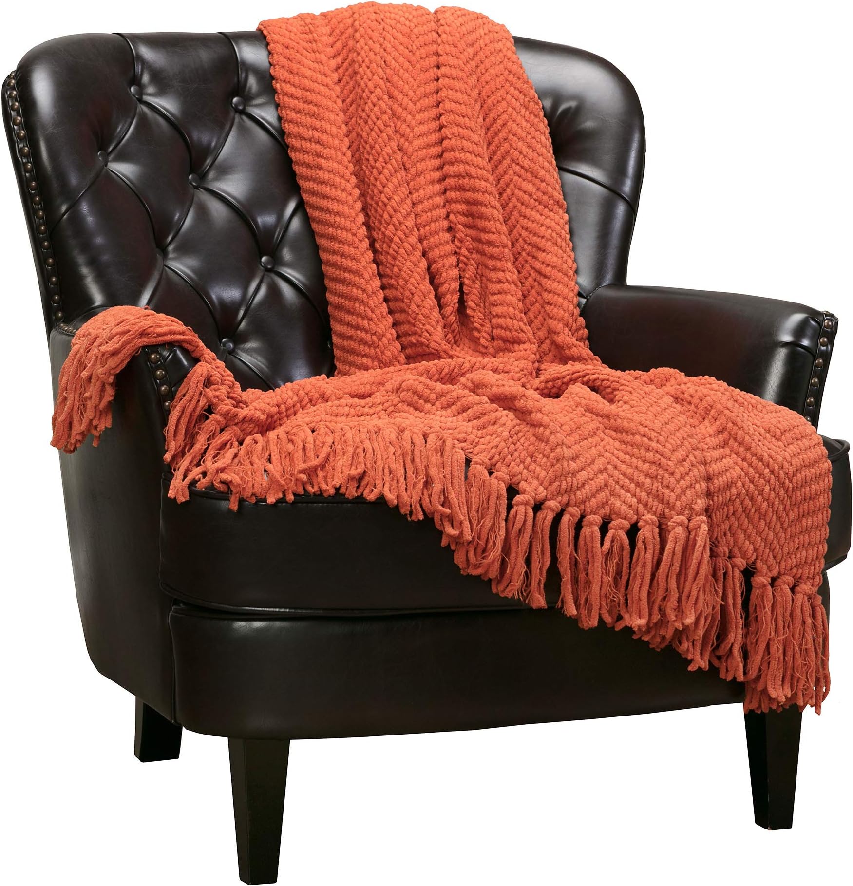 Chanasya Premium Textured Knit Throw Blanket with Tassels - Soft, Cozy Blanket for Couch, Bed, Living Room - 50" x 65” - Rust