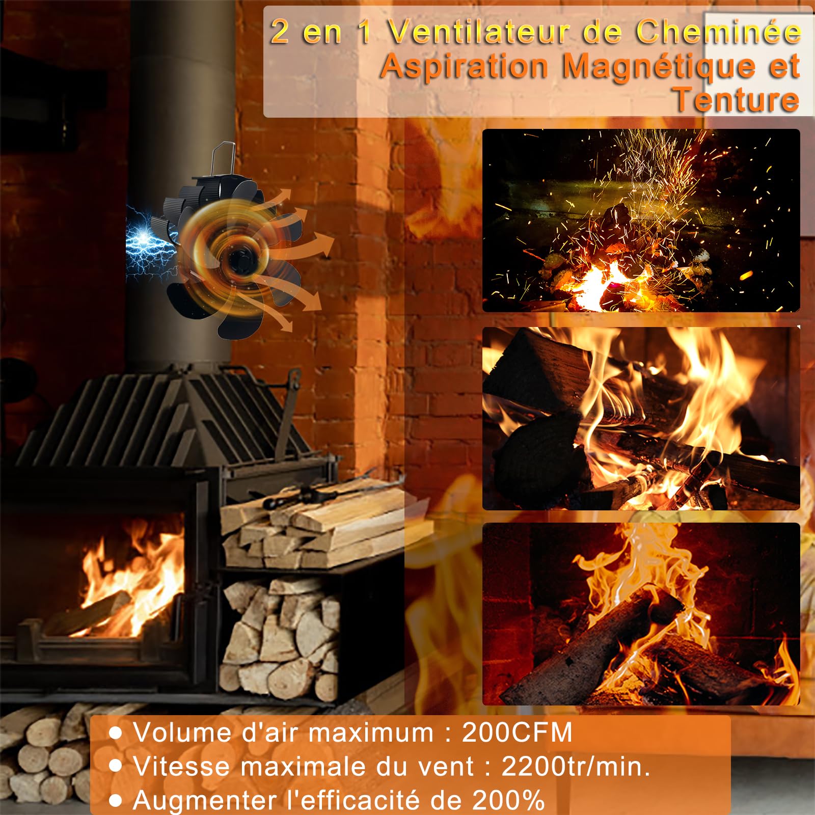 Ventilateur de Cheminée Magnétique à 6 Feuilles Sans électricité,Alimenté par la Chaleur,Respectueux de l'environnement Sur la Cheminée