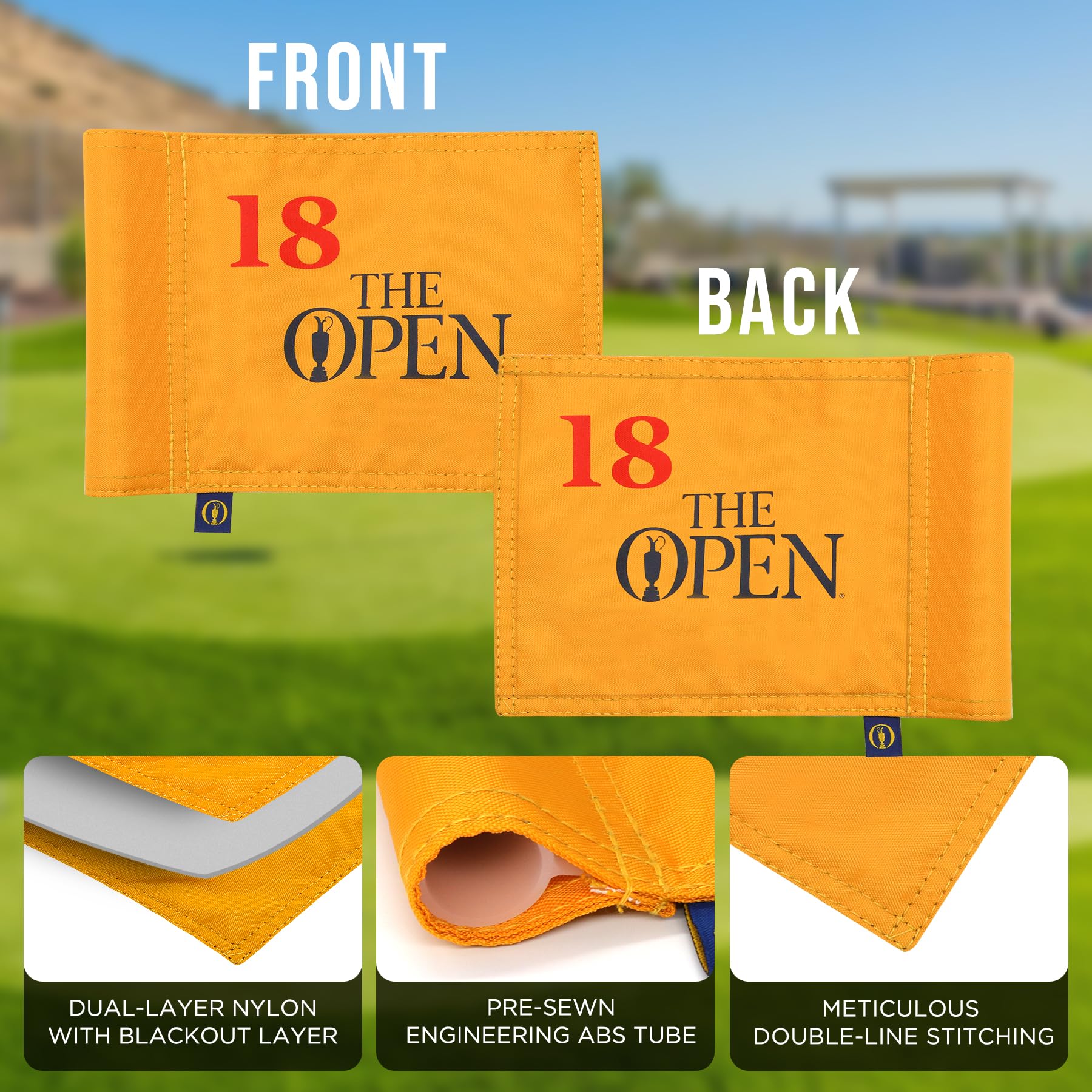 Bandera de golf Grand Slam 2025 Mini, 8 x 6 pulgadas, serigrafía de doble cara, nailon 420D resistente a la decoloración, ideal para práctica de patio trasero, verde, paquete de 4