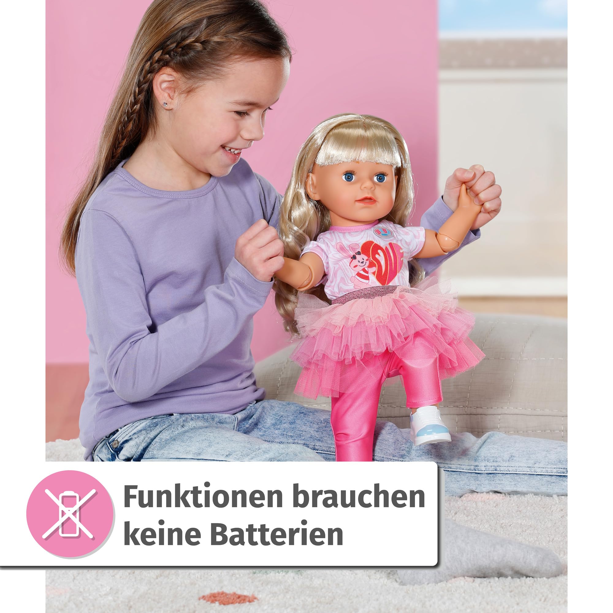 BABY born Sister Play & Style, Puppe mit Haaren und 6 Funktionen für Kinder ab 4 Jahren, funktioniert ohne Batterie, 835401 Zapf Creation, Schwarz