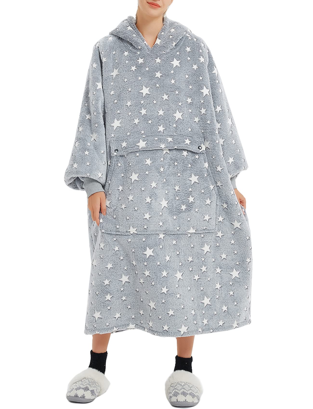 KFUBUO Glow in The Dark Wearable Blanket Hoodie for Adults Long Sherpa All Patterns Oversized Sweatshirt Blanket with Pockets Birthday Gifts for Women