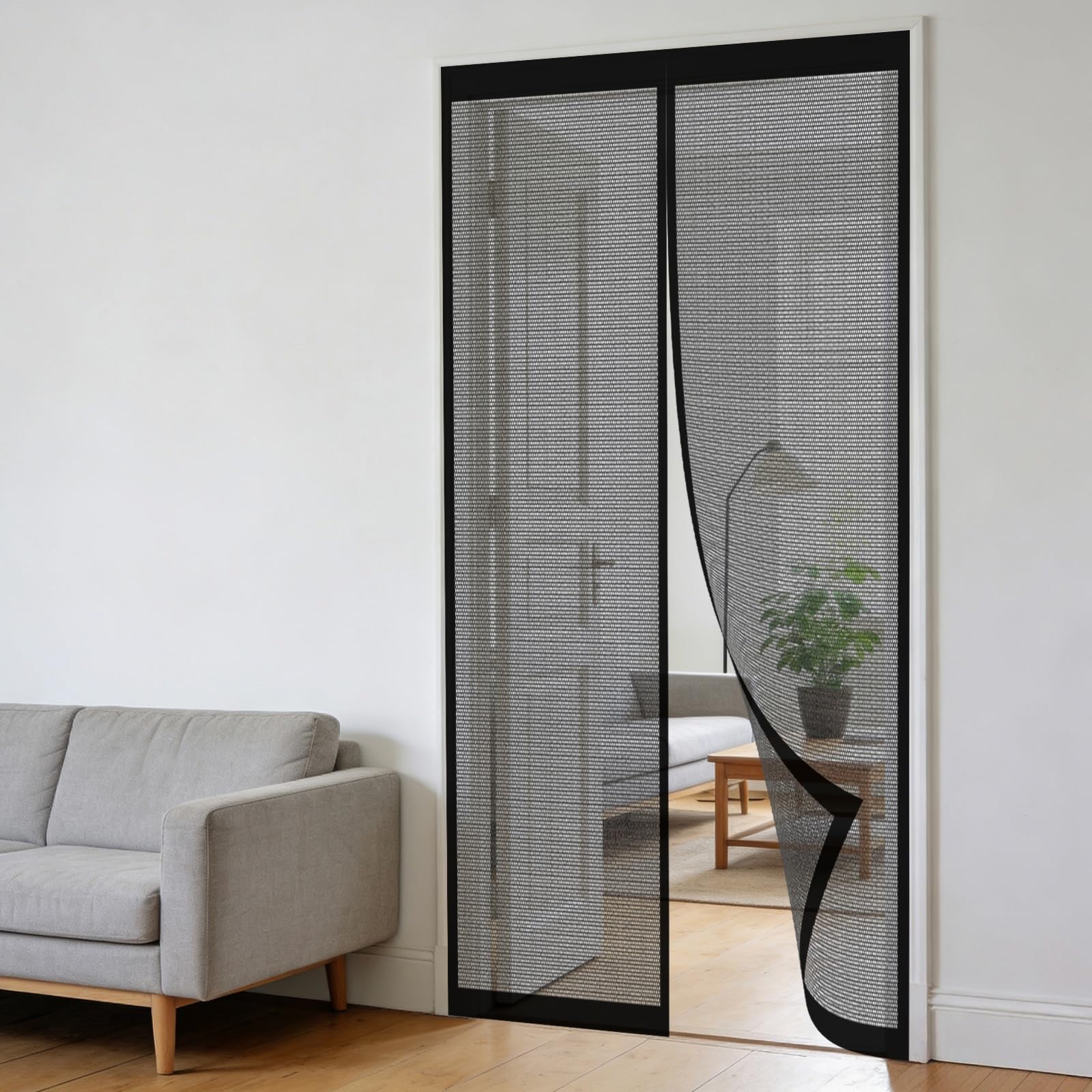 Rideau anti-mouche magnétique 130x145 cm noir pour porte et couloir