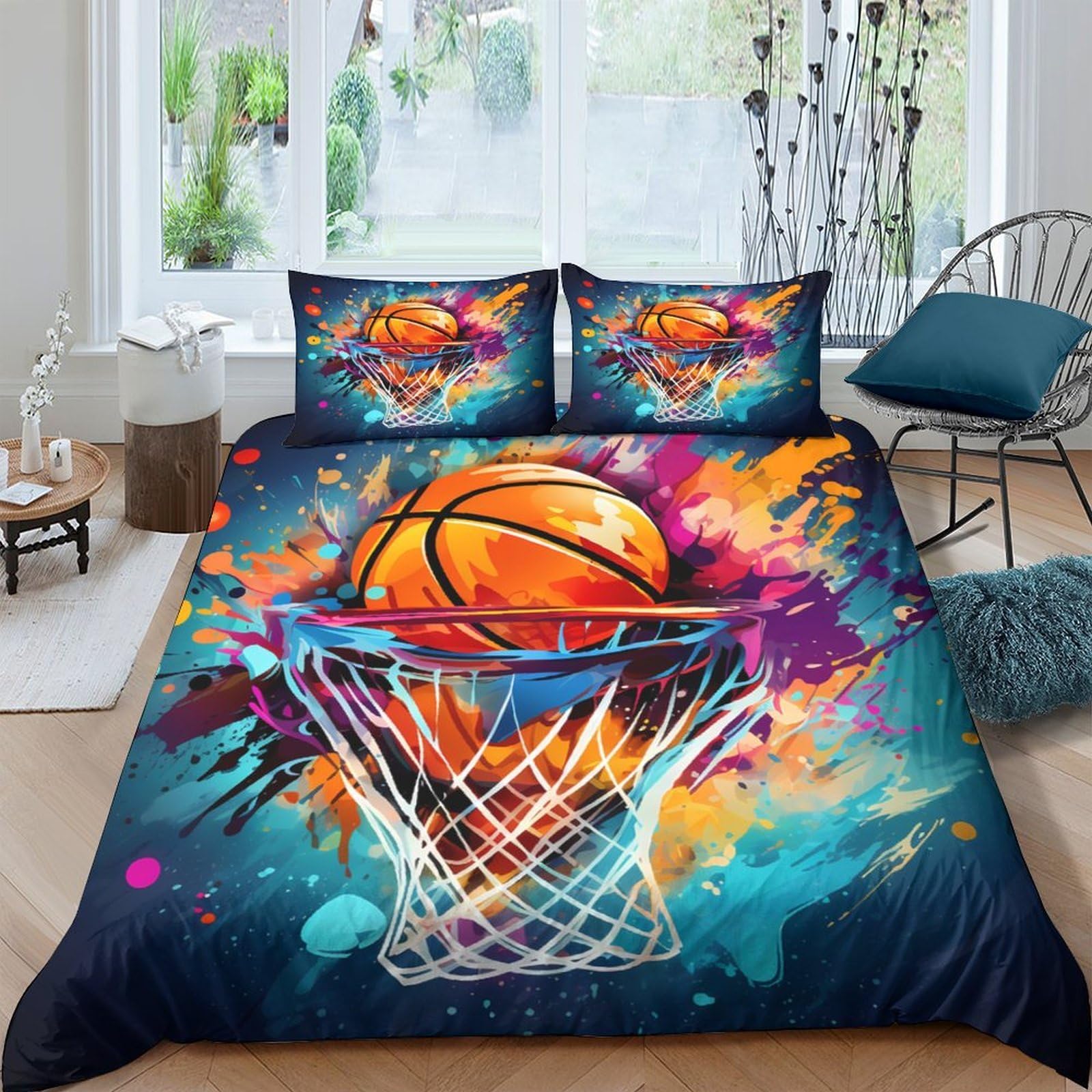 Ctjqhvkz Style-9 3D Printed Basketball Splash Fitted Sheet Microfiber Soft Mattress Cover For Bedroom Dorm Room Decor Single（135X200cm）