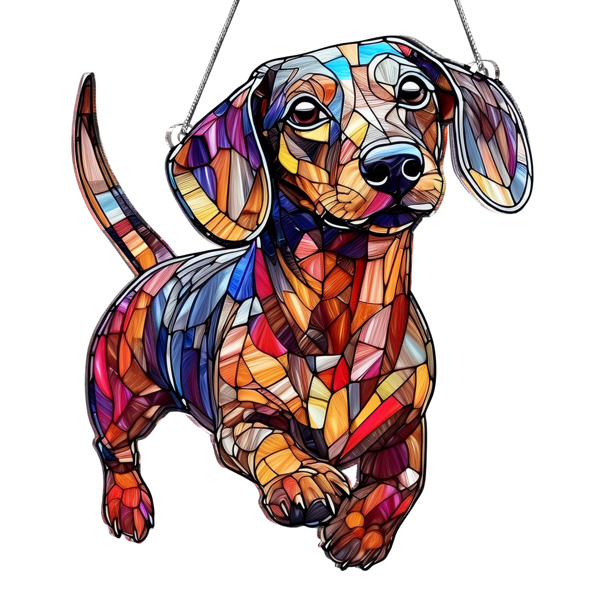 Dachshund Window Hanging Decor Suncatcher, Stain Acrylic Window Ornament, Animal Memorial Gifts, Handcrafted Sun Catchers Decor for Indoor Outdoor Garden