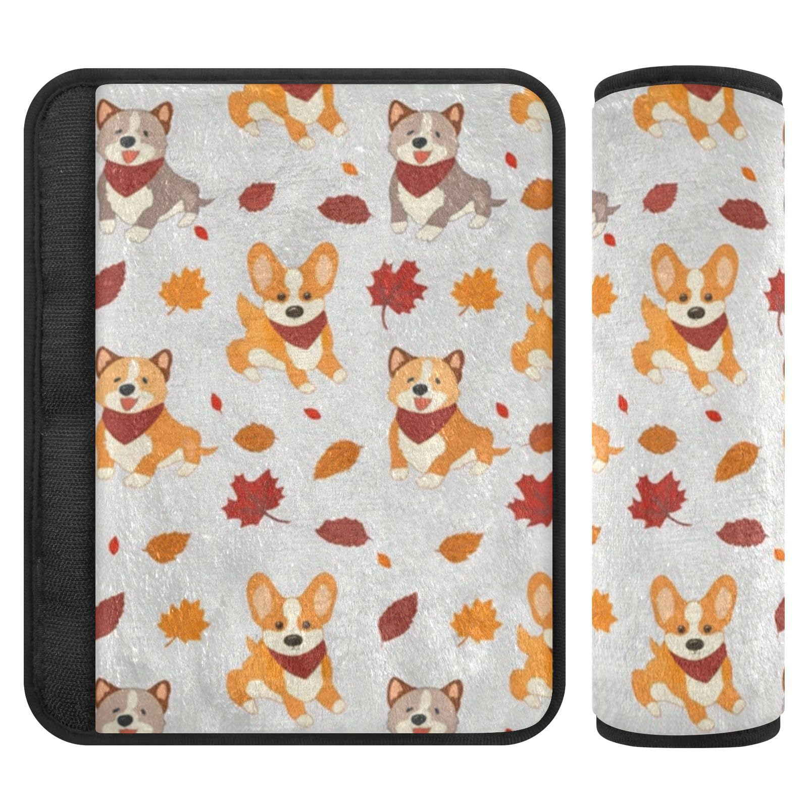 Seat Belt Covers 2 Pack Cute Dogs Car Seat Strap Covers Super Soft Autumn Leaf Car Seat Neck Cover for Boys Girls Adults Babies S