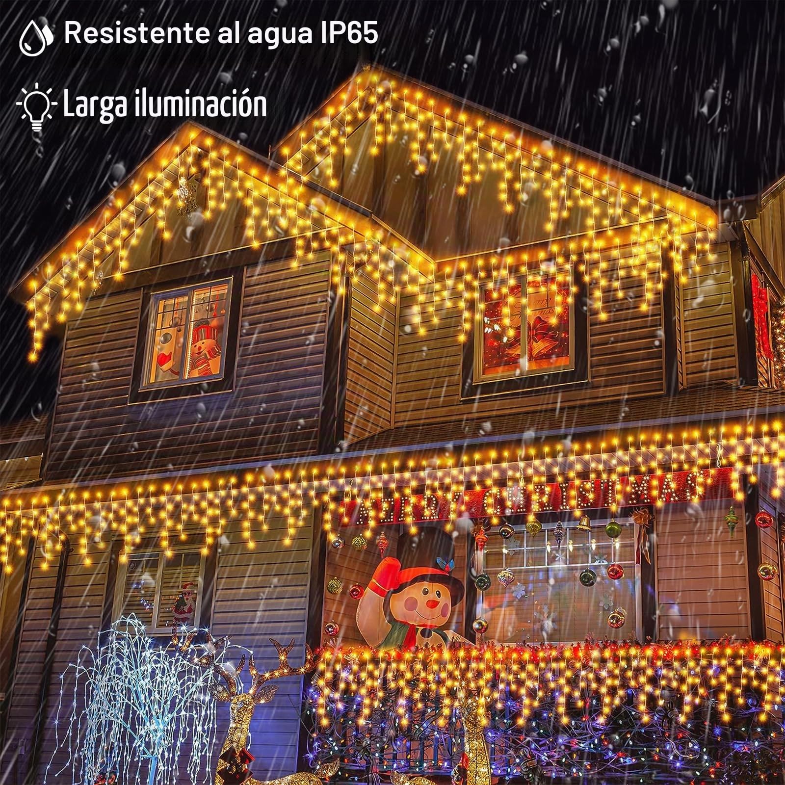 Solar Navidad Luces de Carámbano 10M 336LEDs Cadena Luces Cortina de Luz 56Pcs 8 Modos Impermeables Guirnaldas Luminosas con Remote para Casa Jardín Habitación Fiesta Navidad decoración