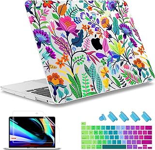 May Chen Compatible with MacBook Pro 13 inch Case 2022 2021 2020 Release Models A2338 M2 M1 A2251 A2289, Plastic Hard Shell Case Keyboard Cover for Mac Pro 13" with Touch Bar & Touch ID, Floral Leaves