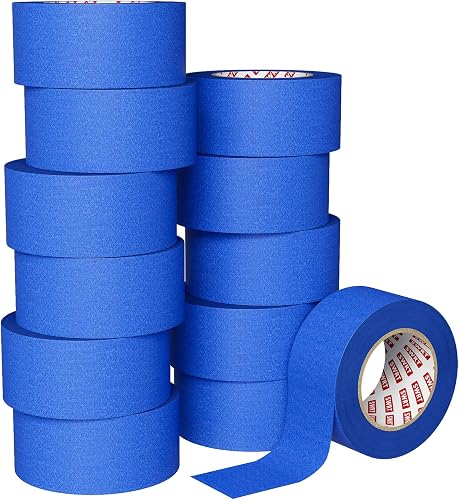 SWRT Blue Painters Tape 2 Inch Wide, 12 Rolls, 55 Yards Each, Clean Removal | Cover More per Strip; Crisp Paint Lines; Protect Walls & Trim; Easy to See & Align; Hand Tear, No Tools; No Mid-Project Pause