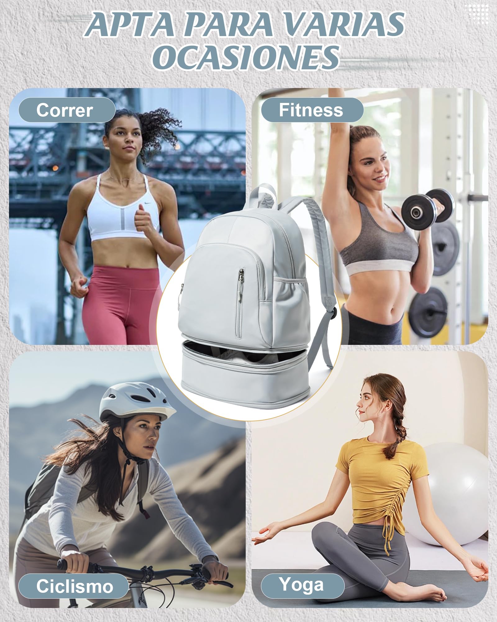 suradar Mochila Deporte Mujer, Mochila de Gimnasio para Mujer con Compartimento para Zapatos, Viaje, Deportiva Bolsa de Gimnasio Natación Yoga Azul Claro