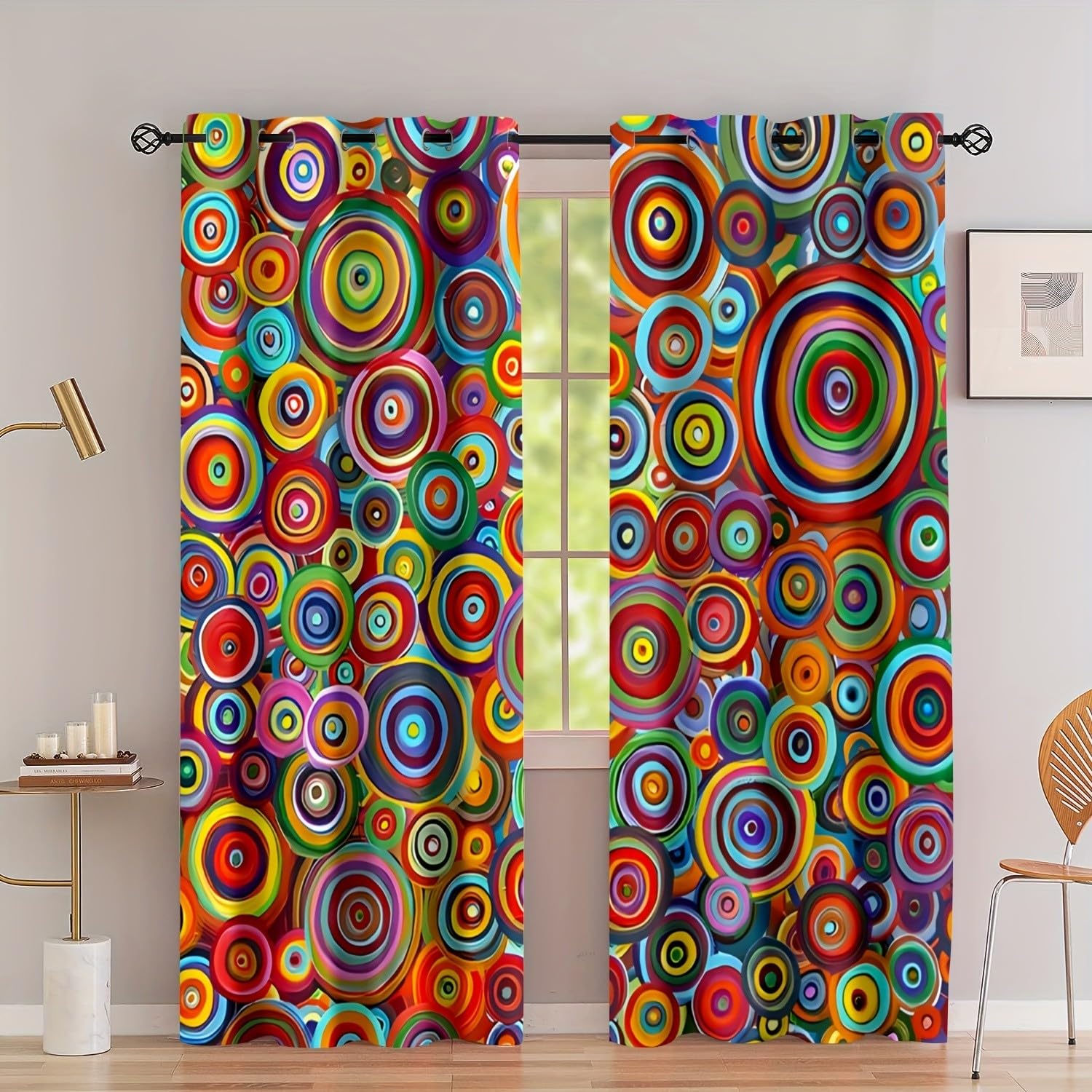 Lot de 2 Rideaux Cercles Concentriques Arc-en-Ciel Pop Art 280L X 220H Cm Rideau Occultant Thermiques Isolant Anti, Applicable à Rideaux Chambre Et Salon, Rideau Cuisine, Abstrait Coloré Style-AB65