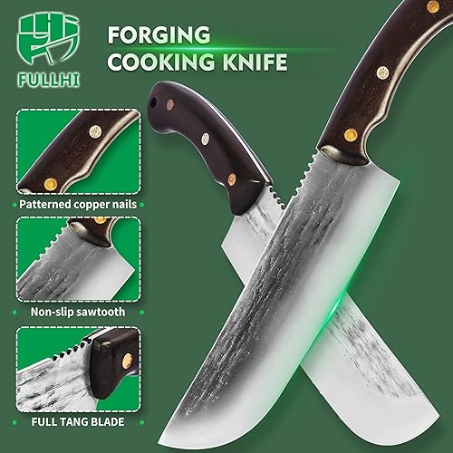 Miniatura 7 de FULLHI Juego de cuchillos de chef de carnicero portátil, cuchillo de corte de acero de alto carbono, cuchillo entero de horquilla entera para