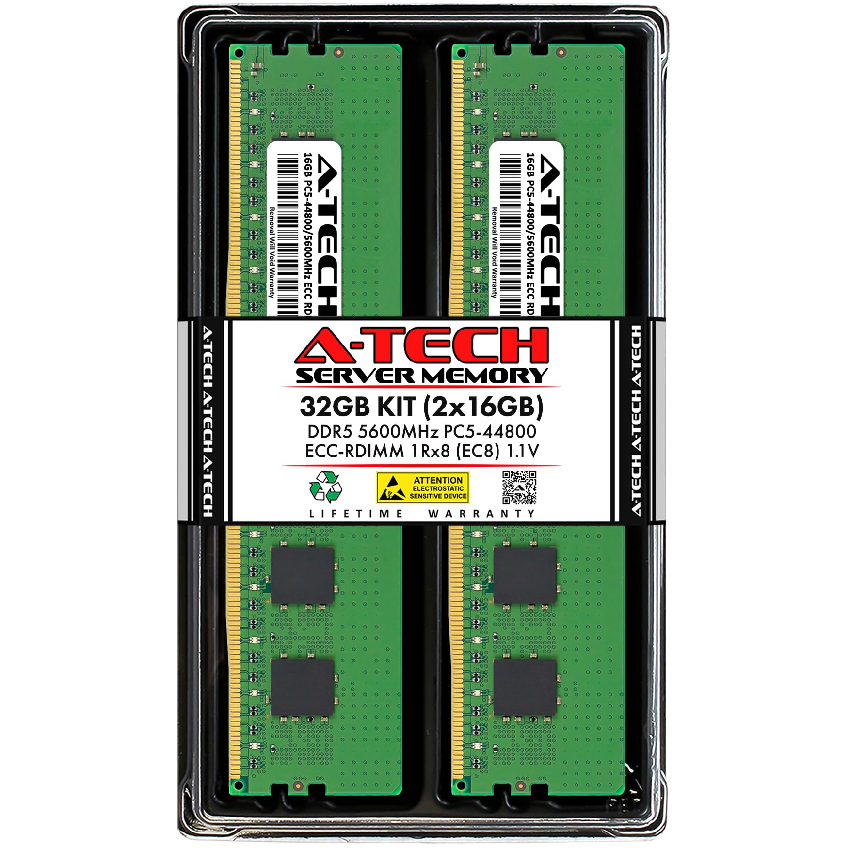 A-Tech 32GB Kit (2x16GB) DDR5 5600MHz PC5-44800 ECC RDIMM 1Rx8