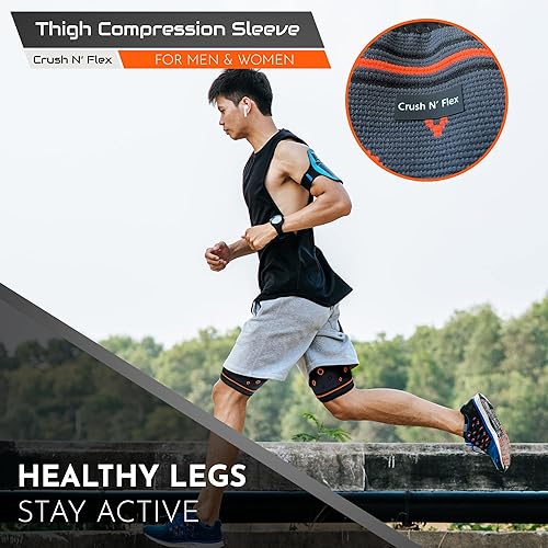 Miniatura 6 de CrushN'Flex - Mangas de compresión para muslos (par)  Soporte para muslos  Soporte para la parte superior de la pierna, cuádricepad, isquiotibiales,