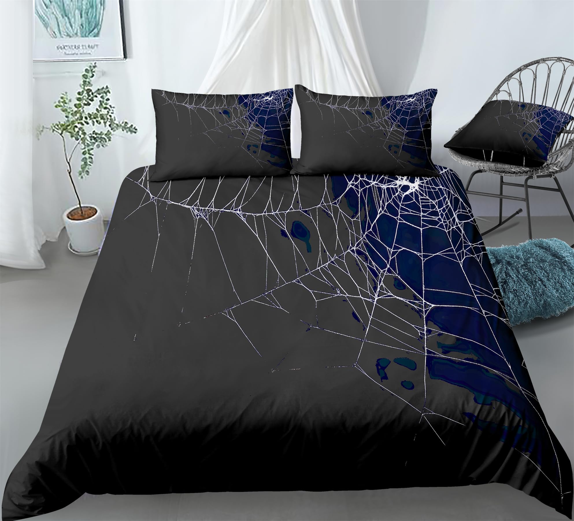 REALIN Cute Halloween Spider Prints Duvet Cover Set Halloween Themed Bedding Girl Boy Kids Bed Sets 3/4PCS Quilt Covers/Sheets/Pillow Shams,Twin/Full/Queen/King (A,Full-200x229cm-3PCS)