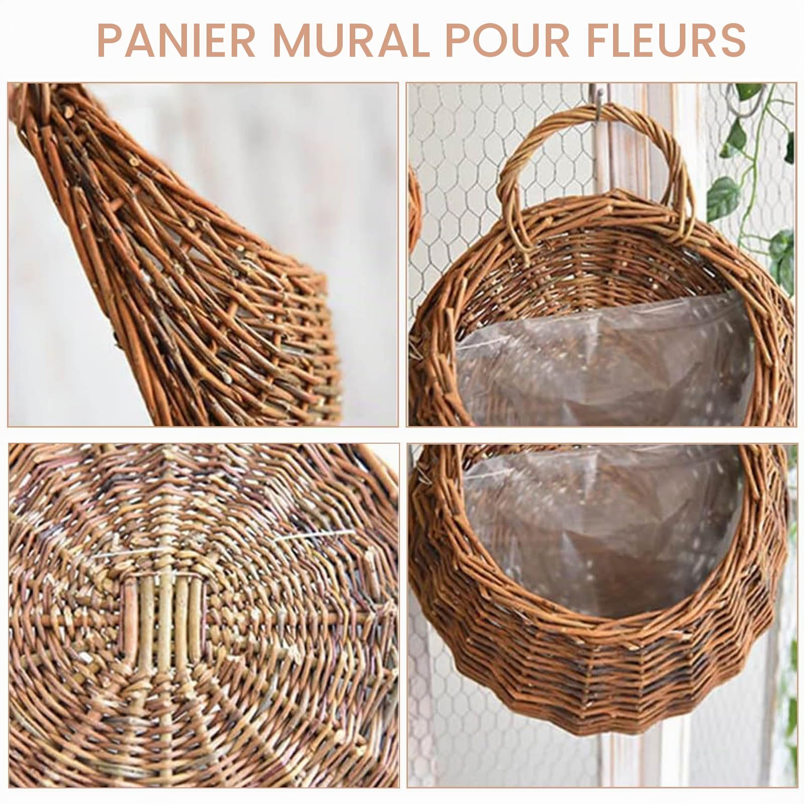 Pots de Fleurs à Suspendre En Rotin, Panier Porte-Fleurs Suspendu Tissé à La Main pour Plantes Intérieure ou Extérieure
