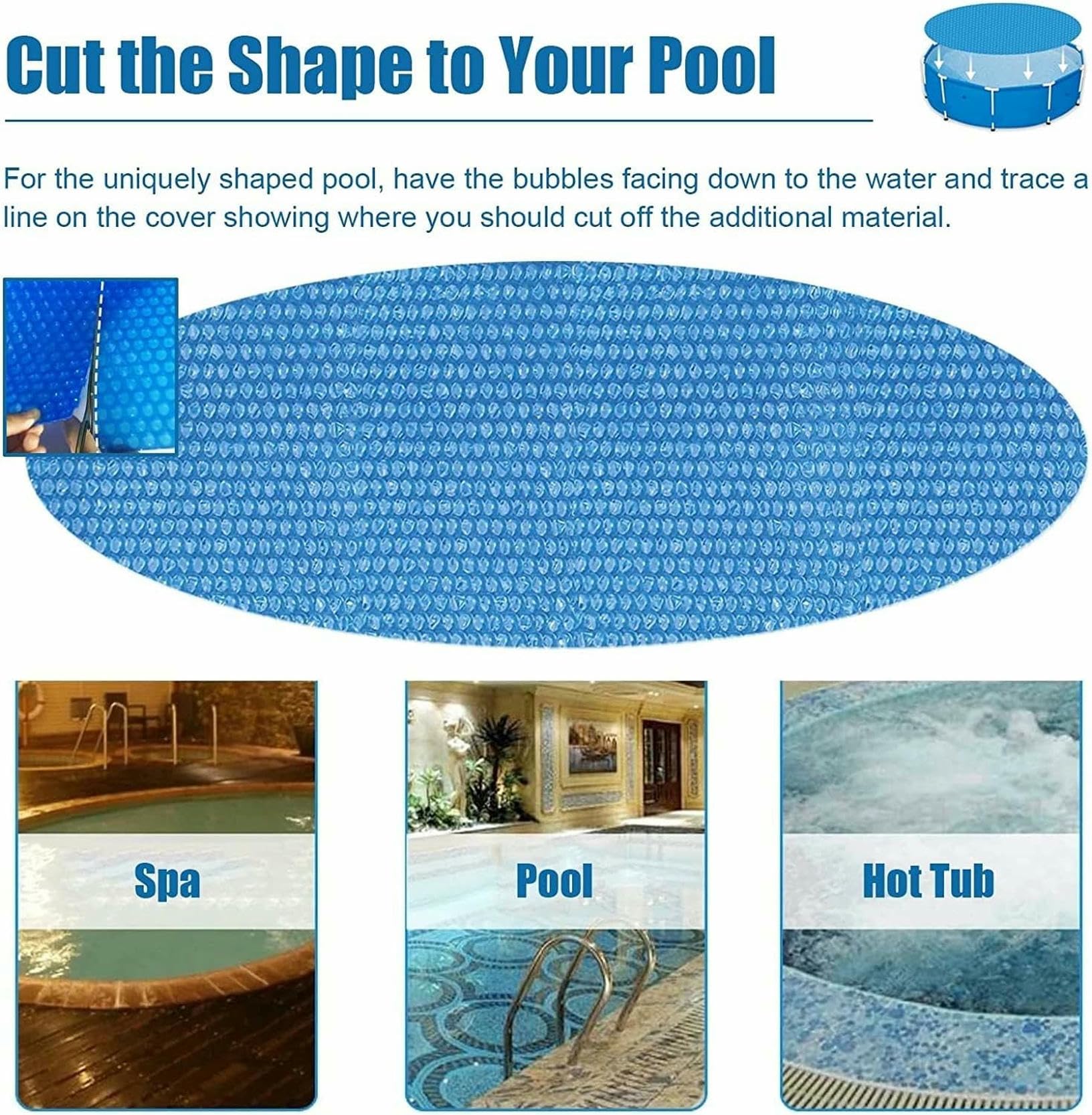 Cubierta de Piscina， Cubierta for Piscina elevada, enterrada y Jacuzzi, Azul, Varios tamaños(1m/3ft)