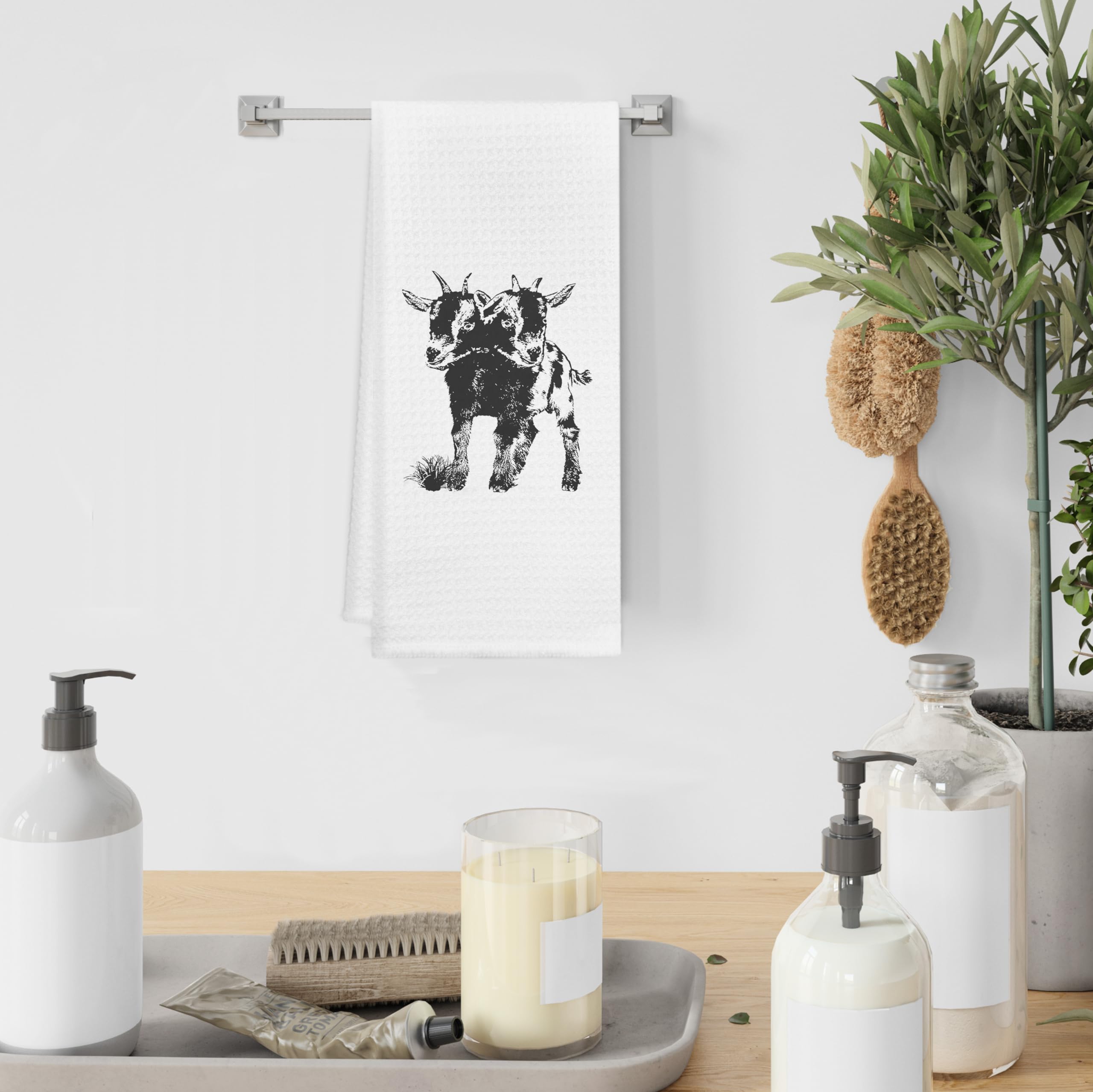 GICHUGI Gothic Decorative Kitchen Hand Towels 16x24 - Goth Kitchen Towels, Devil Goat Gothic Bathroom Hand Towels, Witchy Gifts, Gothic Kitchen Accessories, White