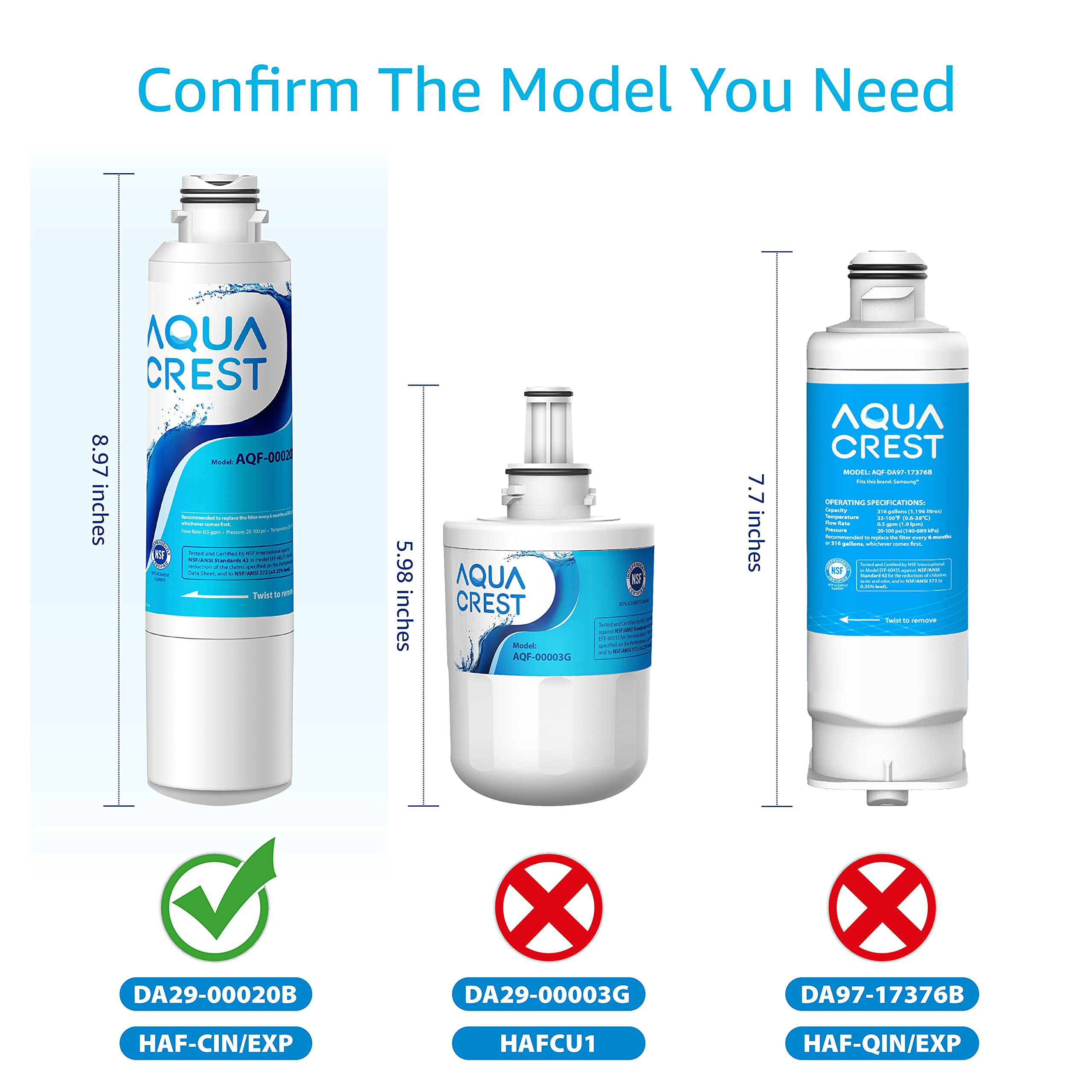 AQUA CREST DA29-00020B Filtr Wody do Lodówki, Kompatybilny z Samsung DA29-00020B, HAF-CIN EXP, DA29-00020A, DA29-00019A, DA97-08006, DA97-08043ABC, Kenmore 46-9101, HDX-FMS-2 (1)