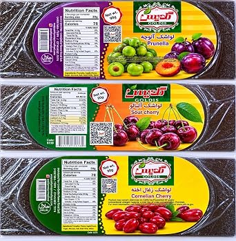 Darya Lavashak Fruit Leather Sour Cherry, Prunella & Cornelian Cherry, Persian Style Natural Tart Snack, Pack of 3-10 oz 270g