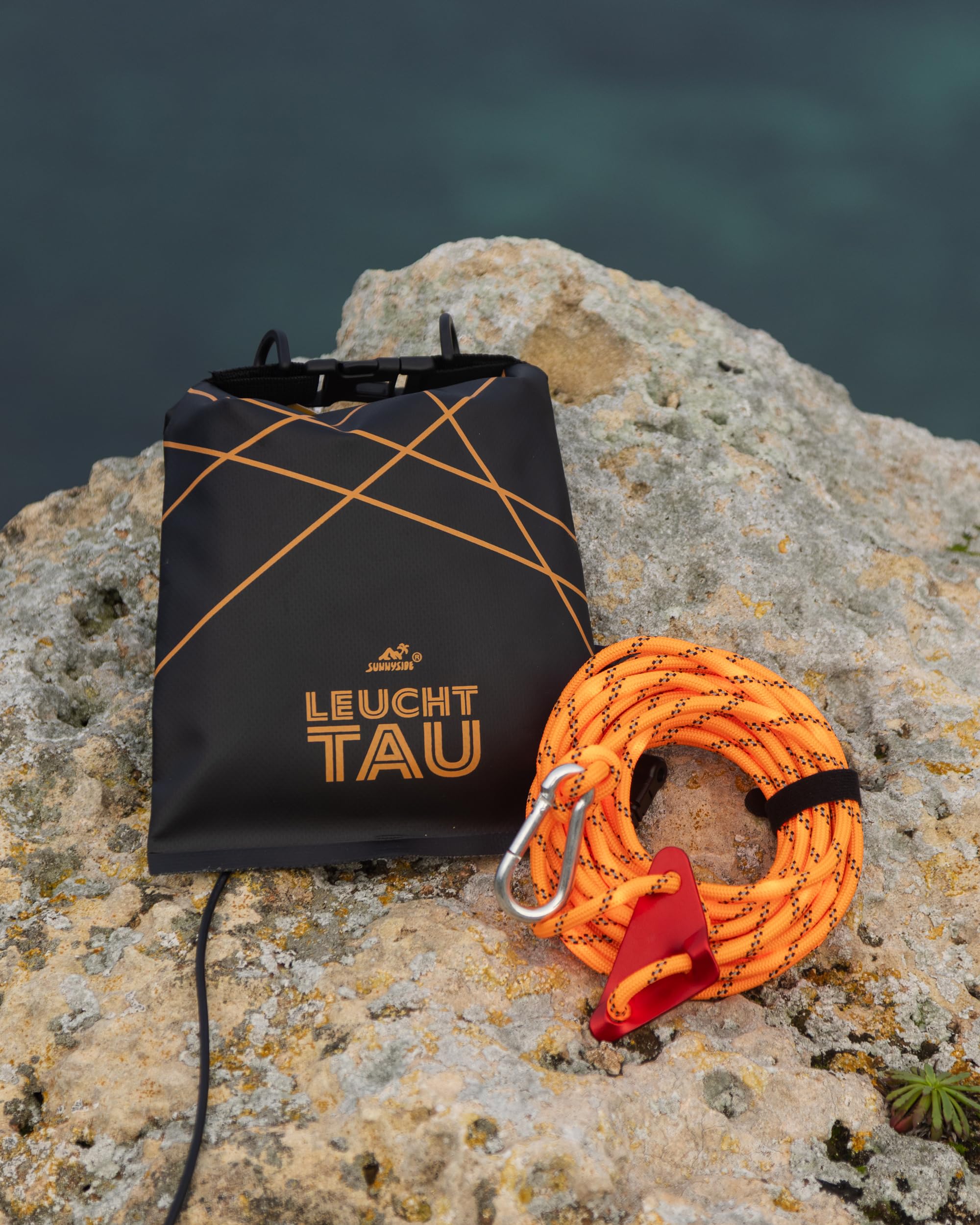 Sunnyside® - LEUCHTTAU AFTERGLOW – 2x 3,5m LED Abspannseil orange-rot + 2,5m Verlängerung, bis 150kg, 90% weniger Insekten, USB-C, dimmbar – Markise Camping Wohnmobil