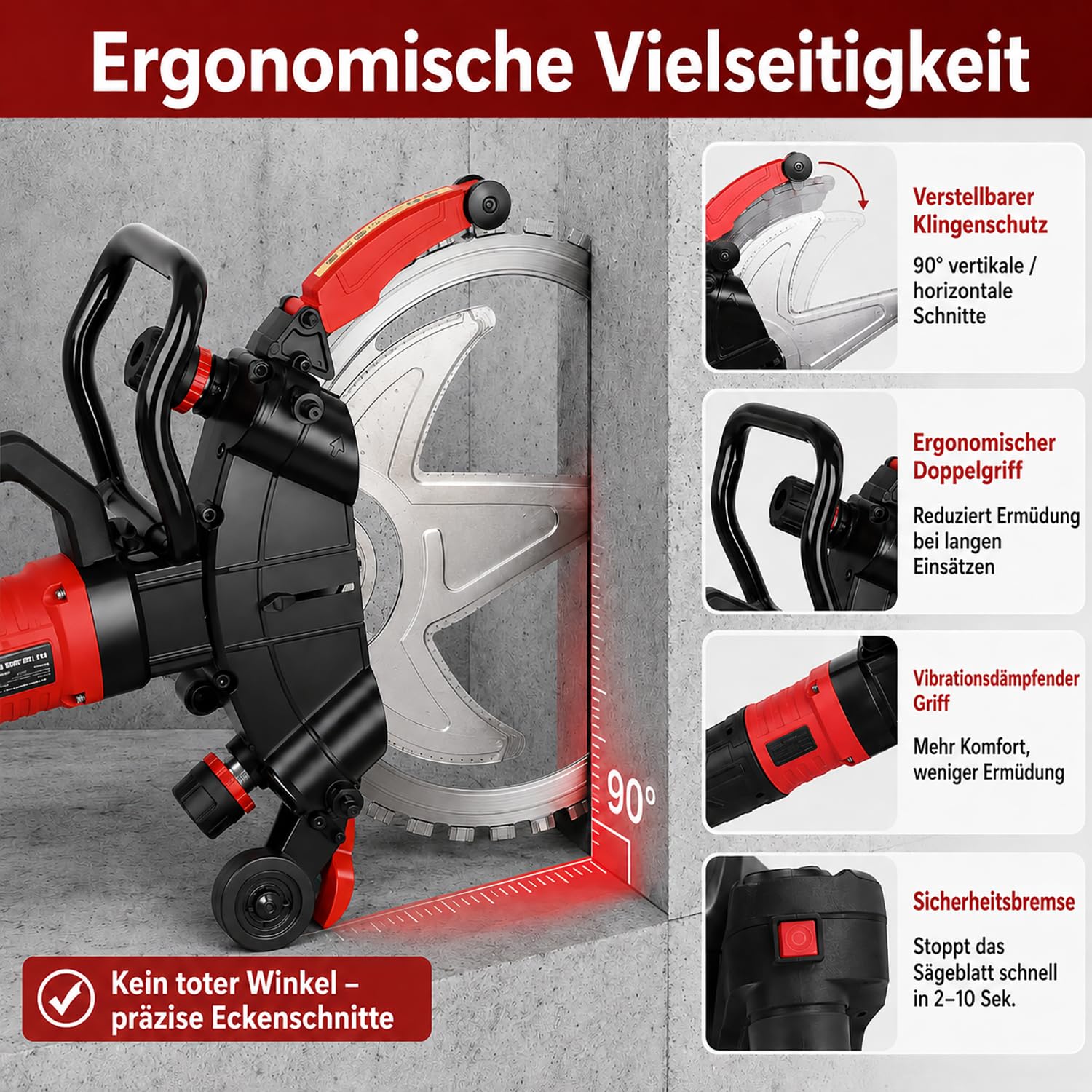 Neue Betontrennsäge, Bürsten-Gleichstrommotor mit 2*16-Zoll-Diamantblatt, Nass-/Trocken-Staubschutzschneider, 30 cm Schnitttiefe, für Renovierungsarbeiten/Straßenbauarbeiten 9500W2blades