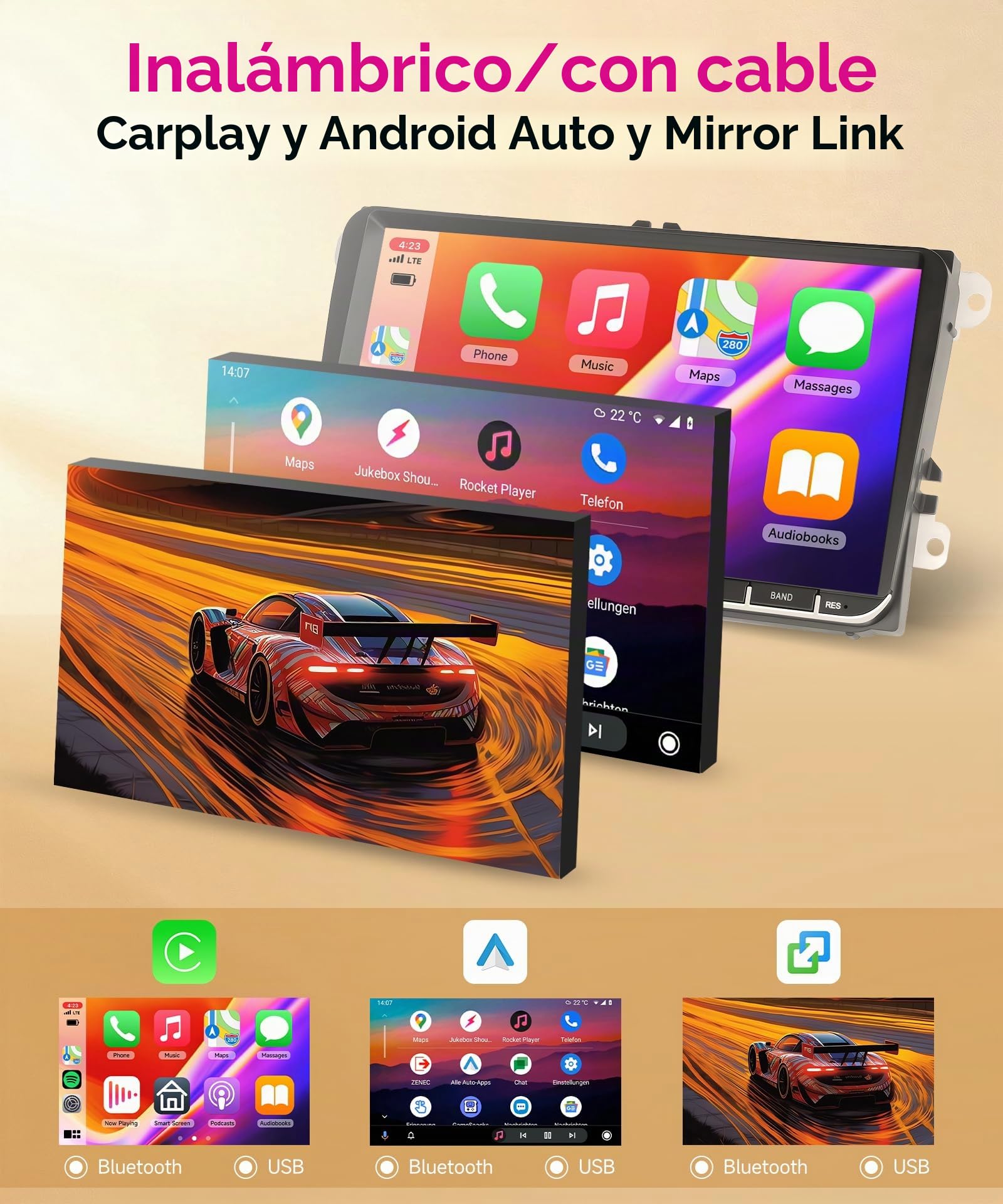 6G+128G 8 Core Inalámbrico Carplay Android Radio Coche para VW Golf 5 6 Passat Polo Tiguan Touran Caddy Skoda Seat 9 Pulgadas Radio Coche Android Auto GPS Navi WiFi Bluetooth FM/RDS/DSP Cámara Trasera