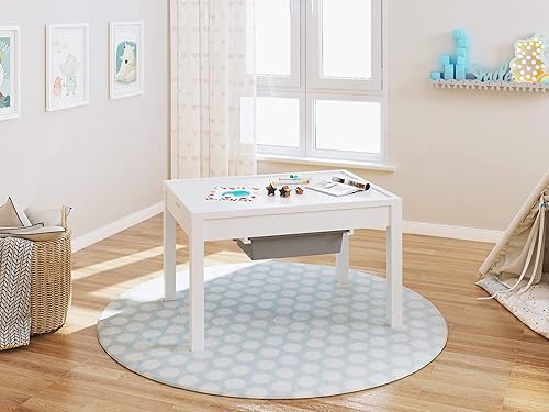 Miniatura 3 de Mesa de actividades grande 2 en 1 para niños con almacenamiento, mesa de juego para niños, niñas, blanco, 32.2 pulgadas de ancho x 22.2 pulgadas de