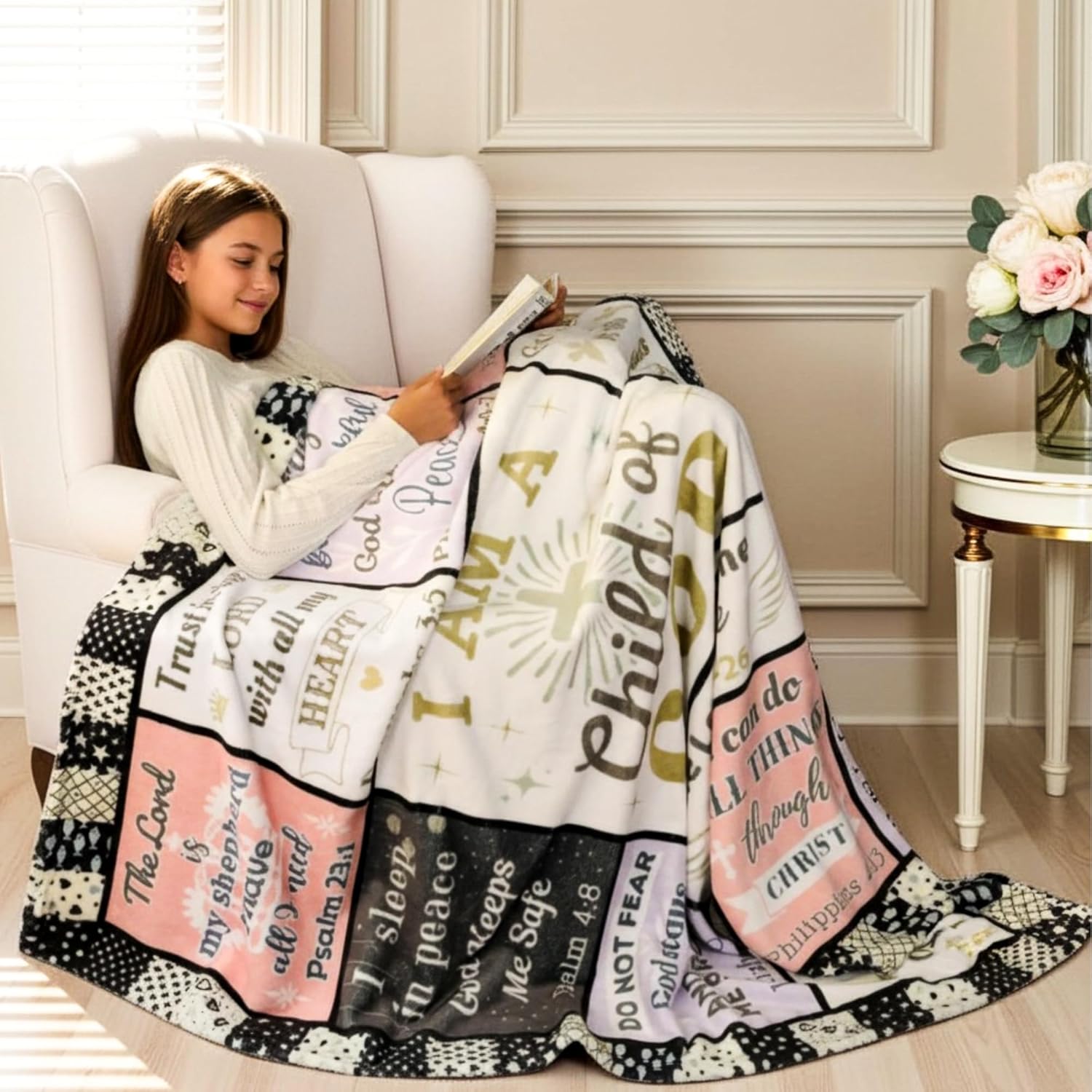 Christian Gifts for Women Blanket – Child of God – Baptism Gifts for Girl Daughter Granddaughter Goddaughter – Confirmation Christening Communion Birthday - Inspirational Catholic Prayer Throw 50"x60" - Image 4