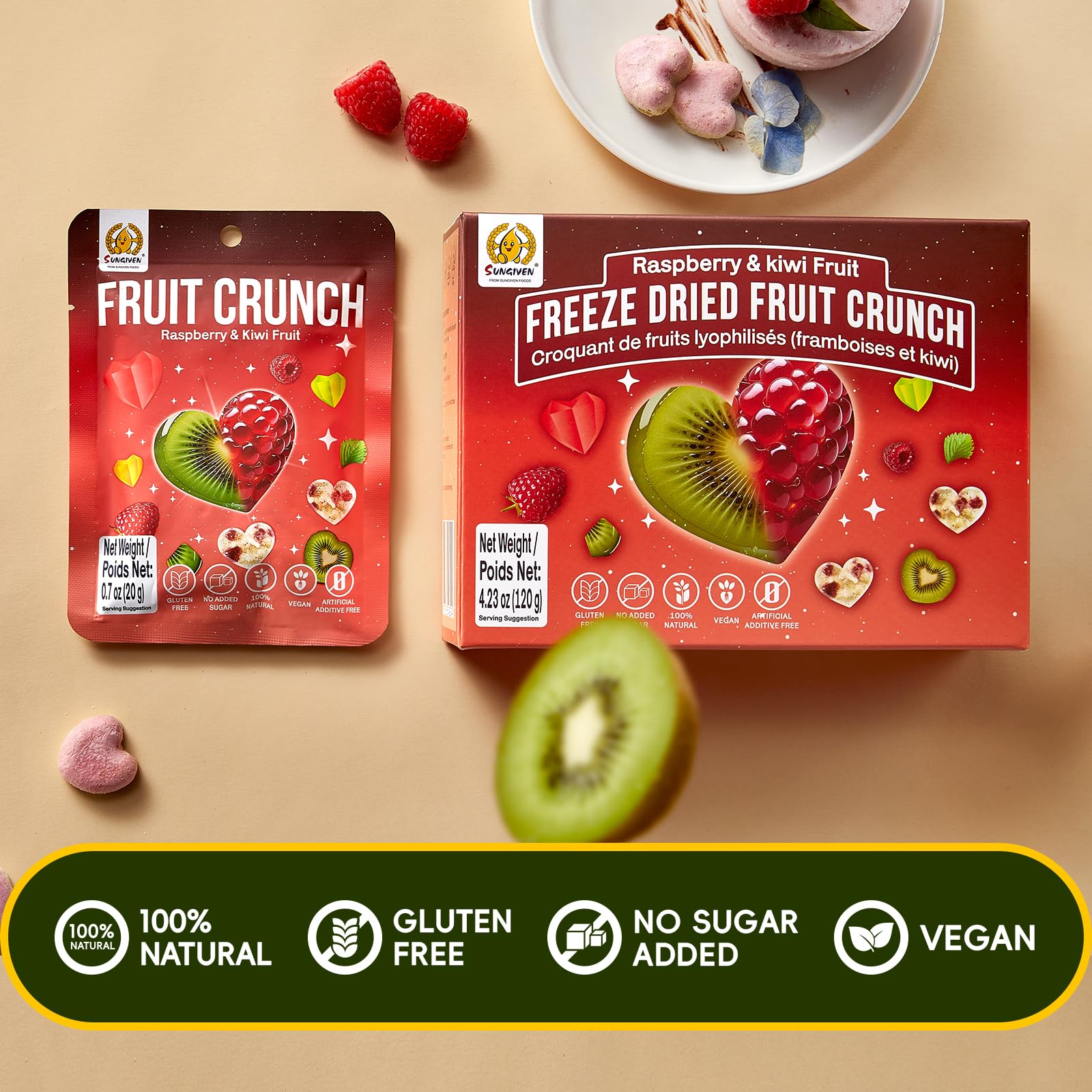 SUNGIVEN Freeze Dried Fruit Crisps Crunch Raspberry & Kiwi 6 Packs