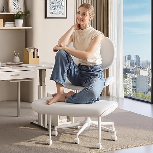 Miniatura 10 de Silla de Oficina para Sentarse con Piernas Cruzadas con Ruedas, Silla de Meditación, Silla TDAH para Adultos, Respaldo y Asiento más Anchos
