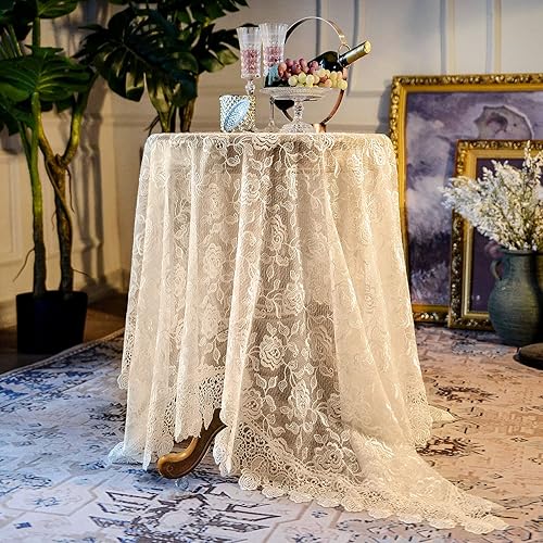 Miniatura 2 de SUTAVIA Mantel de encaje bordado para mesa pequeña, cuadrada, clásica, a prueba de polvo, para cocina, comedor, fiesta, boda, banquete, decoración