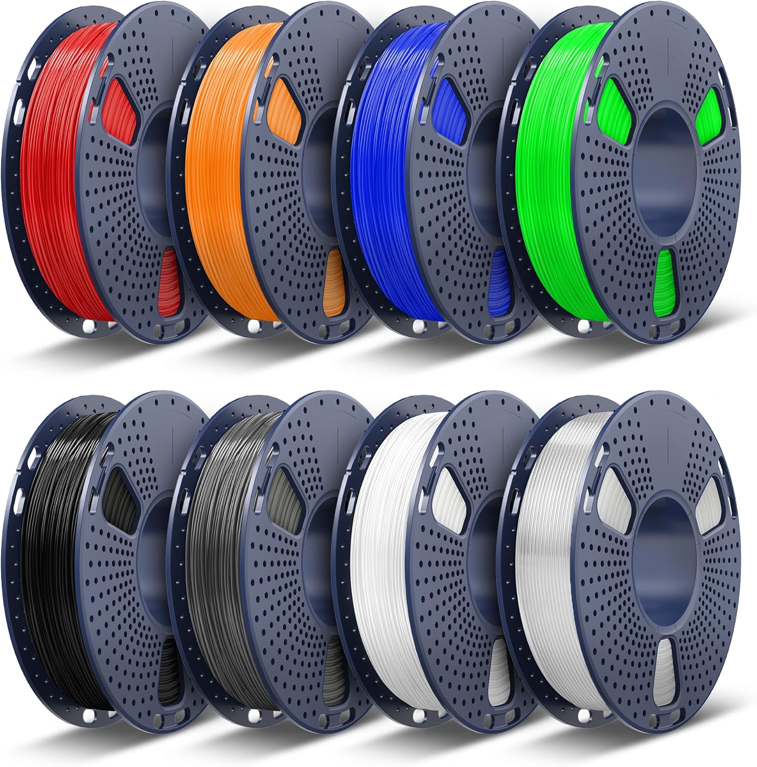 TECBEARS TPU Filament 1.75mm, 95A 3D Printer Filament, Flexible TPU Filament for Fast Printing, 250G Spool, 8 Rolls, 2KG in Total, Black+White+Transparent+Grey+Red+Blue+Green+Orange