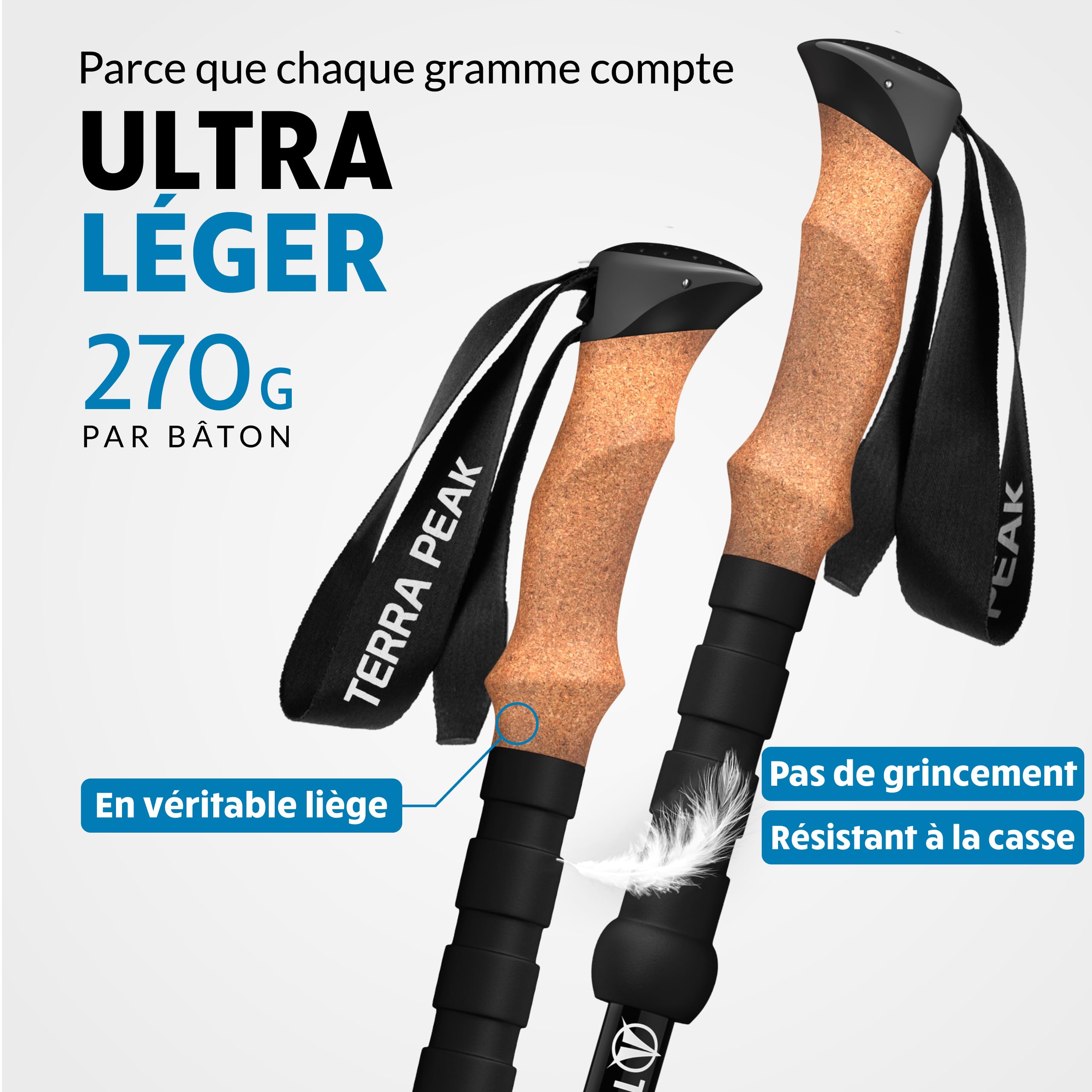 Terra Peak® Bâtons de Marche et Randonnée télescopiques (Pliables, Extensibles, réglables, légers) - Canne et Randonnee pour Trekking, Nordique Walking, Trail Running, Montagne Femme et Homme