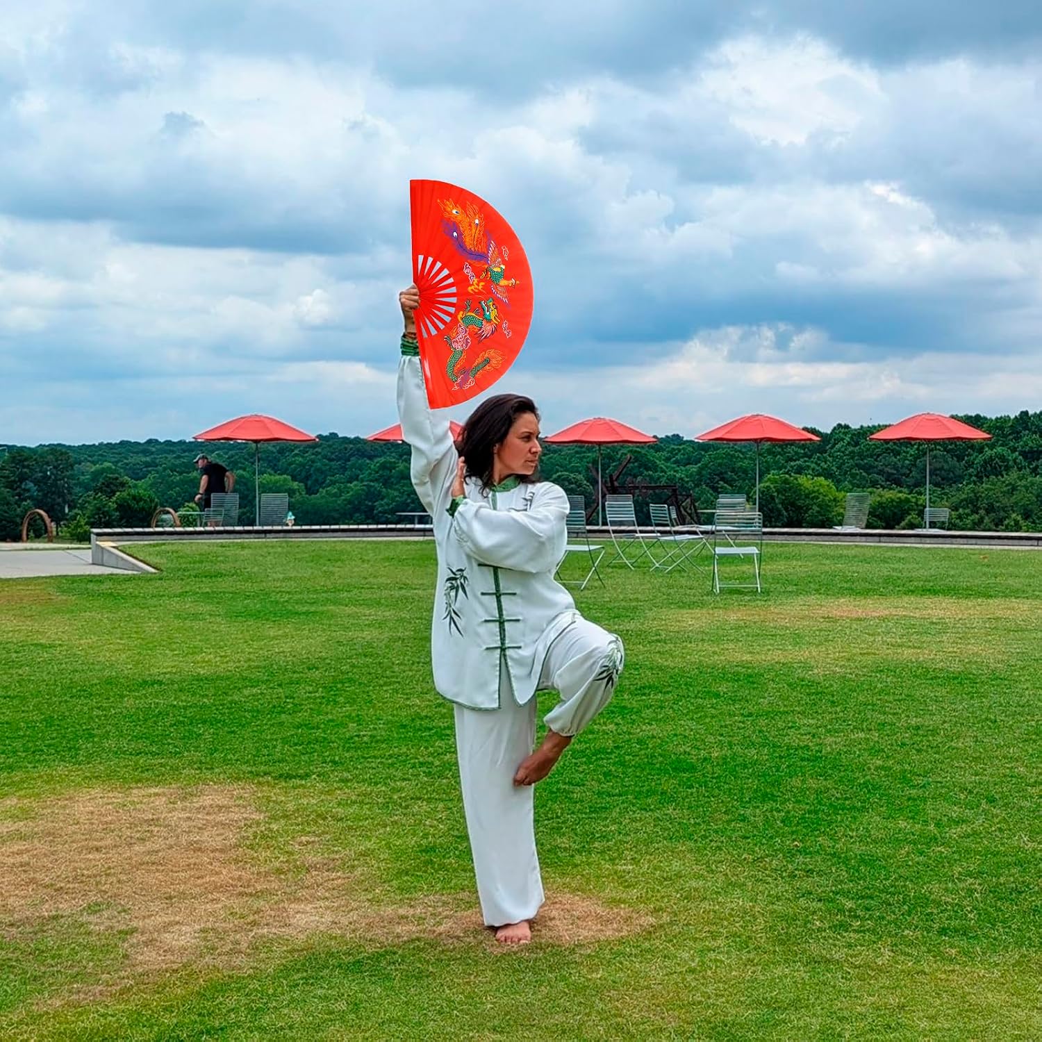 Chinese Dragon Kung Fu Fan - 13" Bamboo Folding Hand Fan for Martial Arts, Tai Chi & Dance with Auspicious Dragon-Design