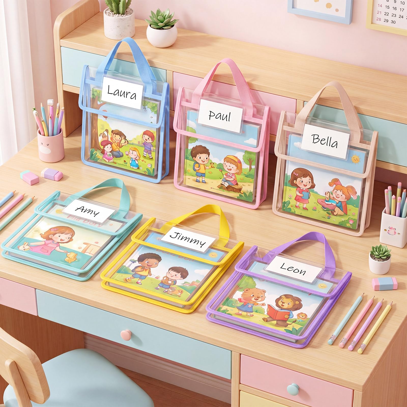 Teling Lot de 6 pochettes transparentes pour livres, 25,4 x 30,5 cm, pastel