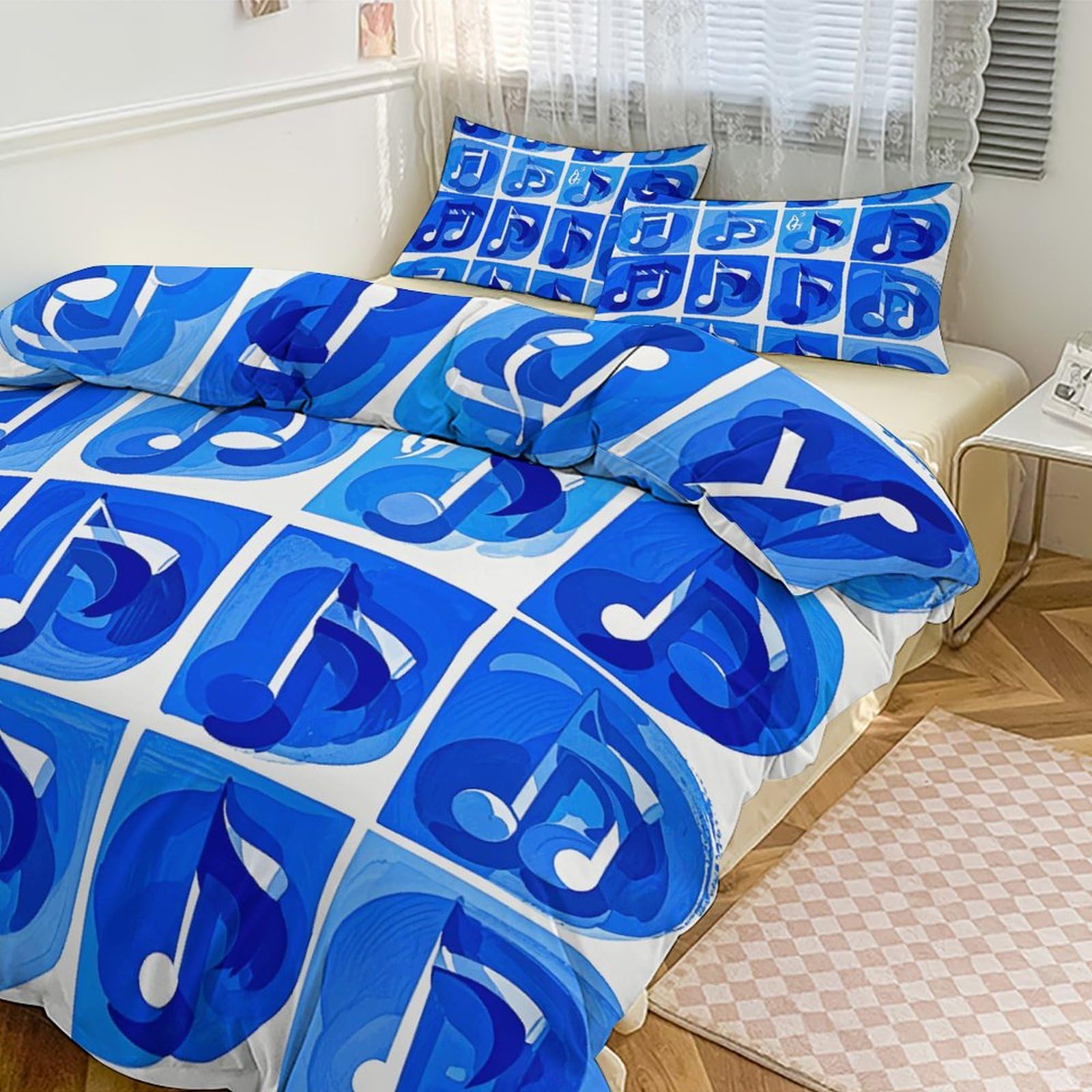 Parure de lit pour tourisme et hôtel avec couette musique bleue 3 pièces
