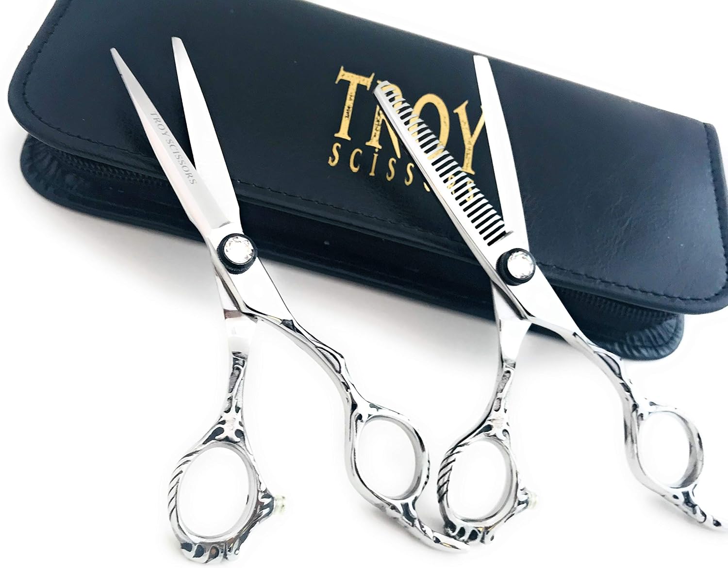 5.5" Professional Barber Razor Edge Titanium Coated Hair Cutting and Texturizing Shears Scissors Set+case
