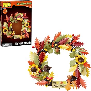 Brickcraft Harvest Wreath Brick Building Kit, 382 Pieces | DIY Autumn & Halloween Home Decor | 2-in-1 Fall Wreath & Garland Craft | Festive Thanksgiving Decoration Gift for Kids & Adults, Ages 8+
